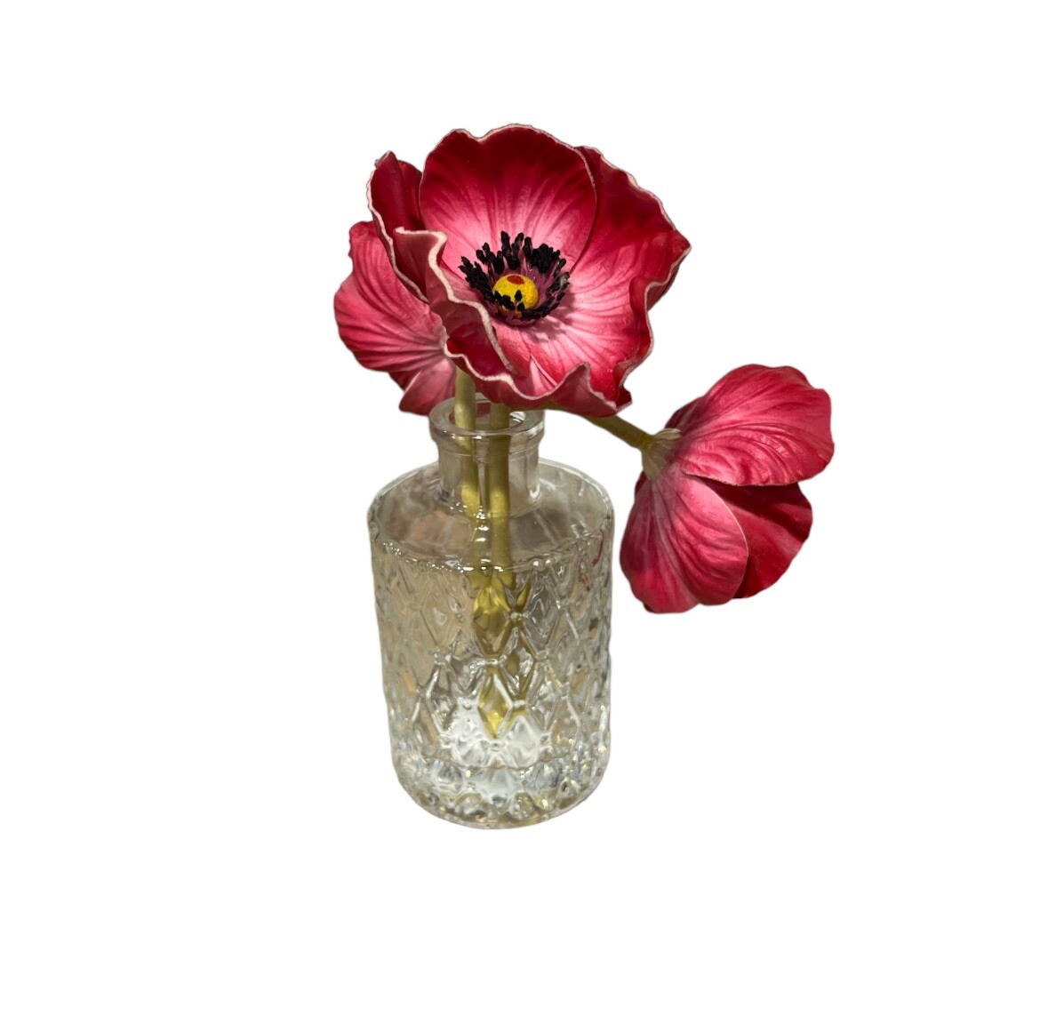 Faux Plant 5.5” Red Anemone in Glass Vase