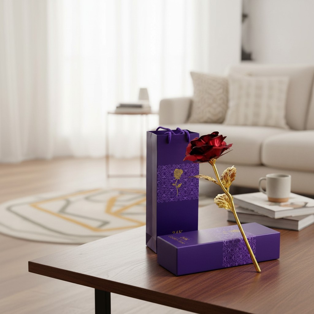 24k Gold Rose with Luxury Gift Box – 10-inch Golden Rose Metal Single Roses