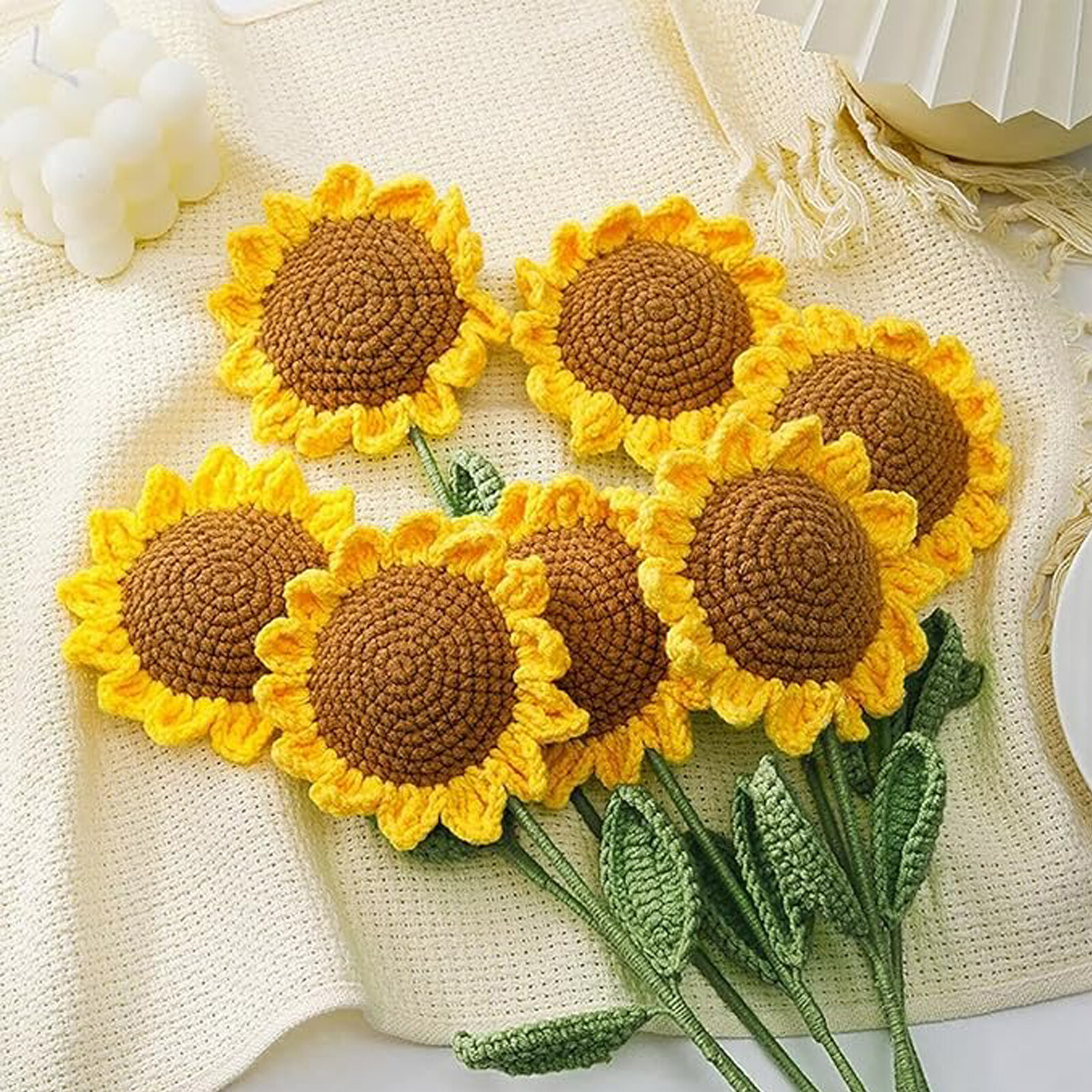 Knitted Crochet Sunflower Flower, Handwoven Bouquet Simulation Flowers Girl Gift