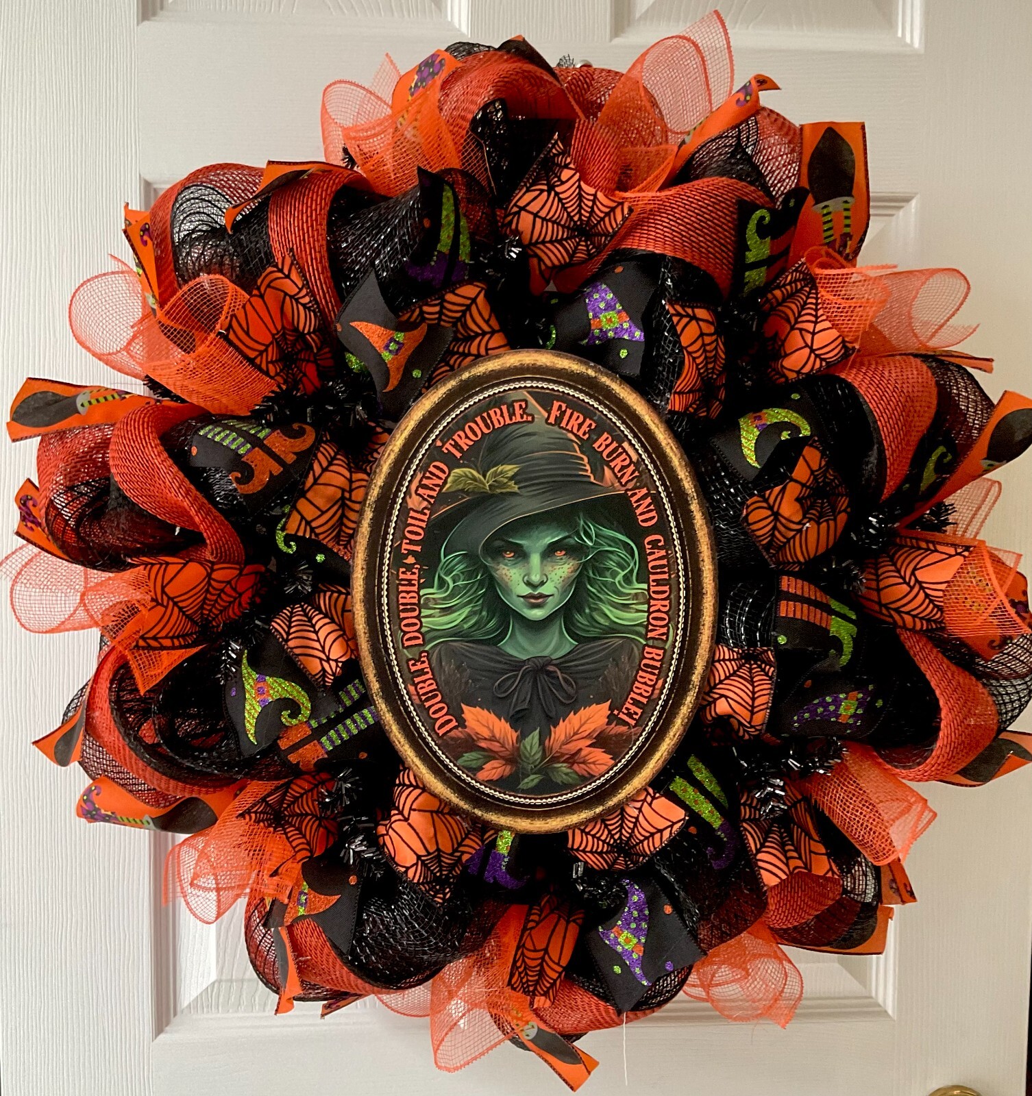 Double Double Toil and Trouble Witch Halloween Deco Mesh Wreath 24 or 28 inch