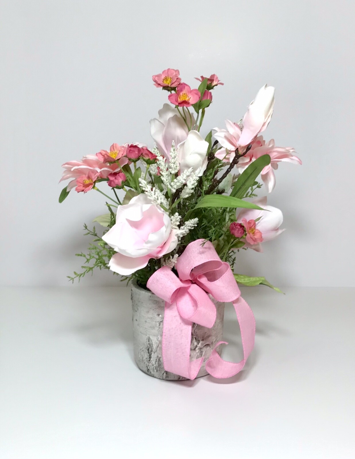 PINK WHITE SPRING SUMMER FLOWERS ARRANGEMENT VASE FLORAL CENTERPIECE GIFT NEW