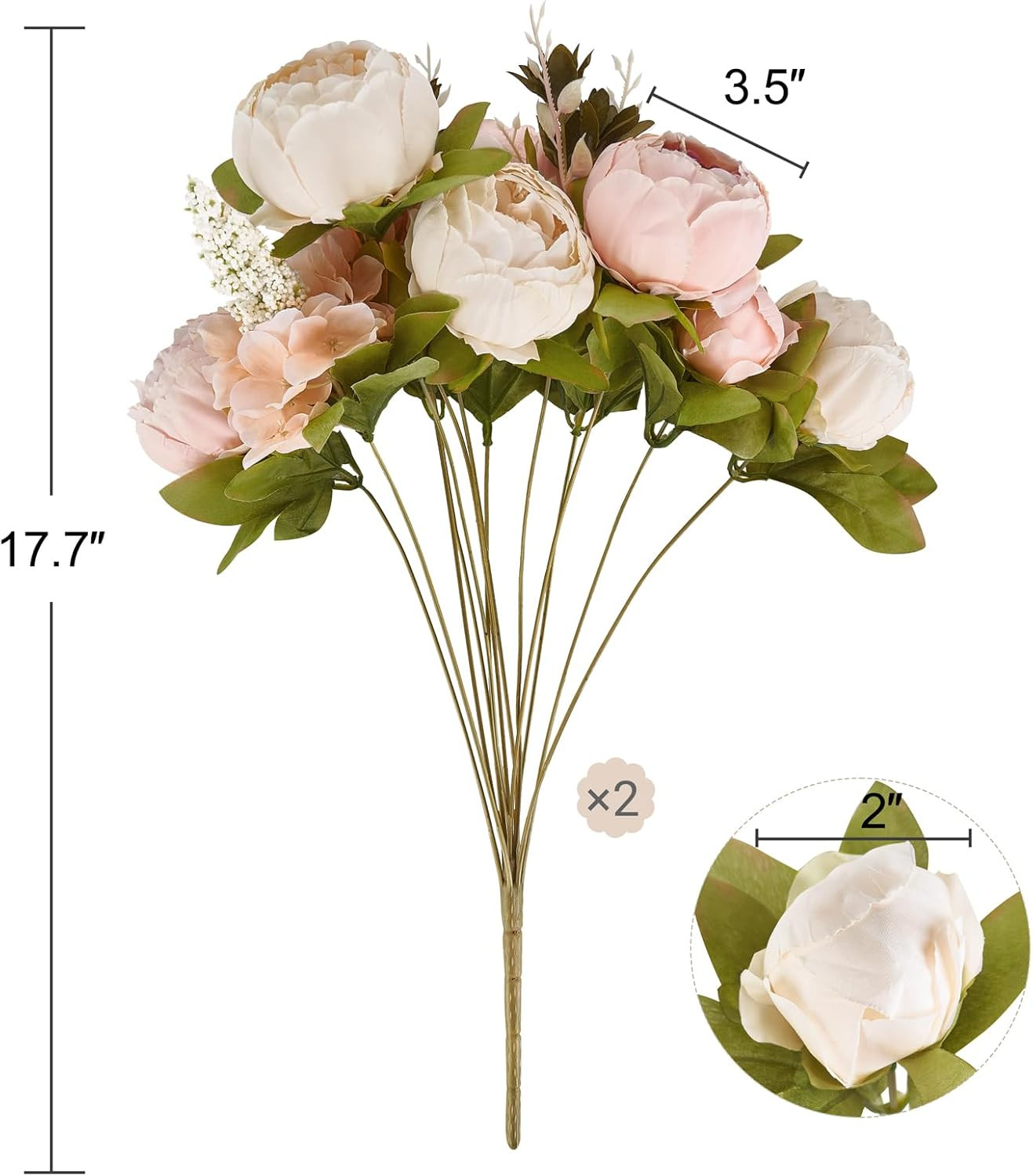 26 Stems Artificial Peony Flowers Faux Silk Bouquet Light Pink Wedding Party
