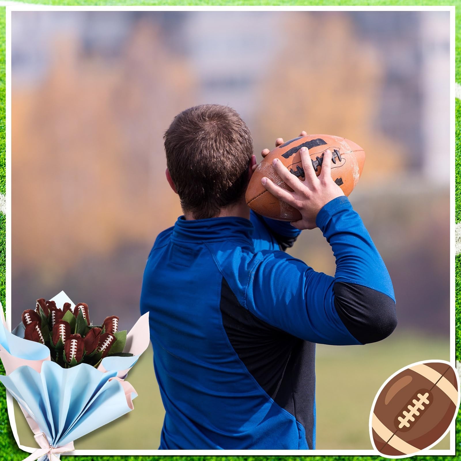 24 Pcs Artificial Football Roses – Sports Party Favors, Table Centerpieces, Game