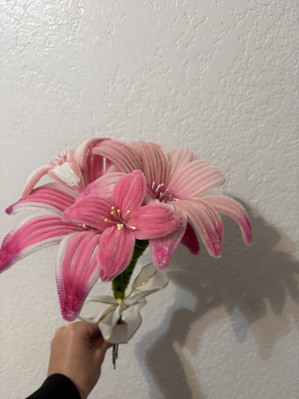 Artificial Lily Flower Bouquet Pink White Green Silk Plastic Door Decoration