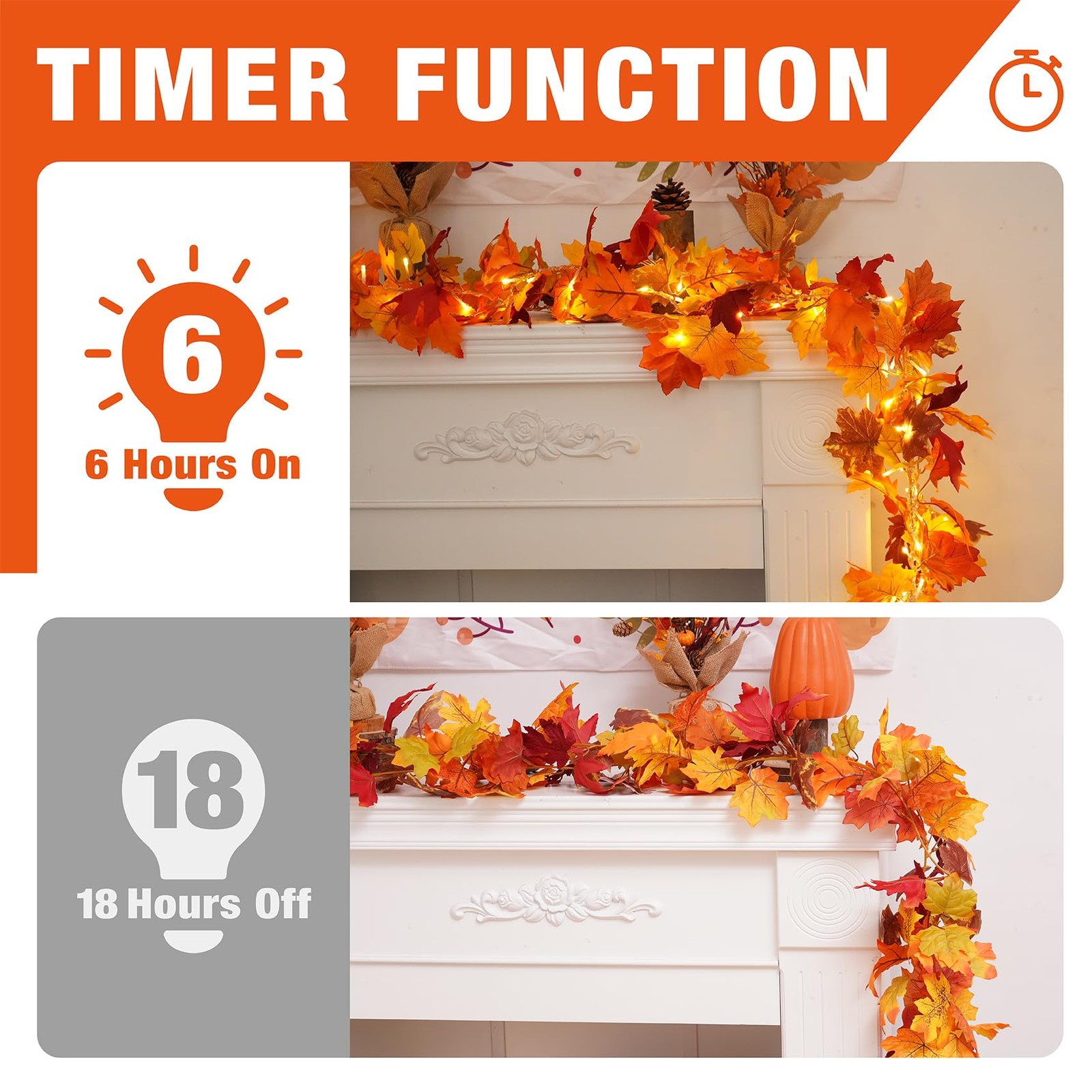 2 Pack Fall Maple Garland with 40 LED String Light- 5.8ft/Piece Artificial Fa…
