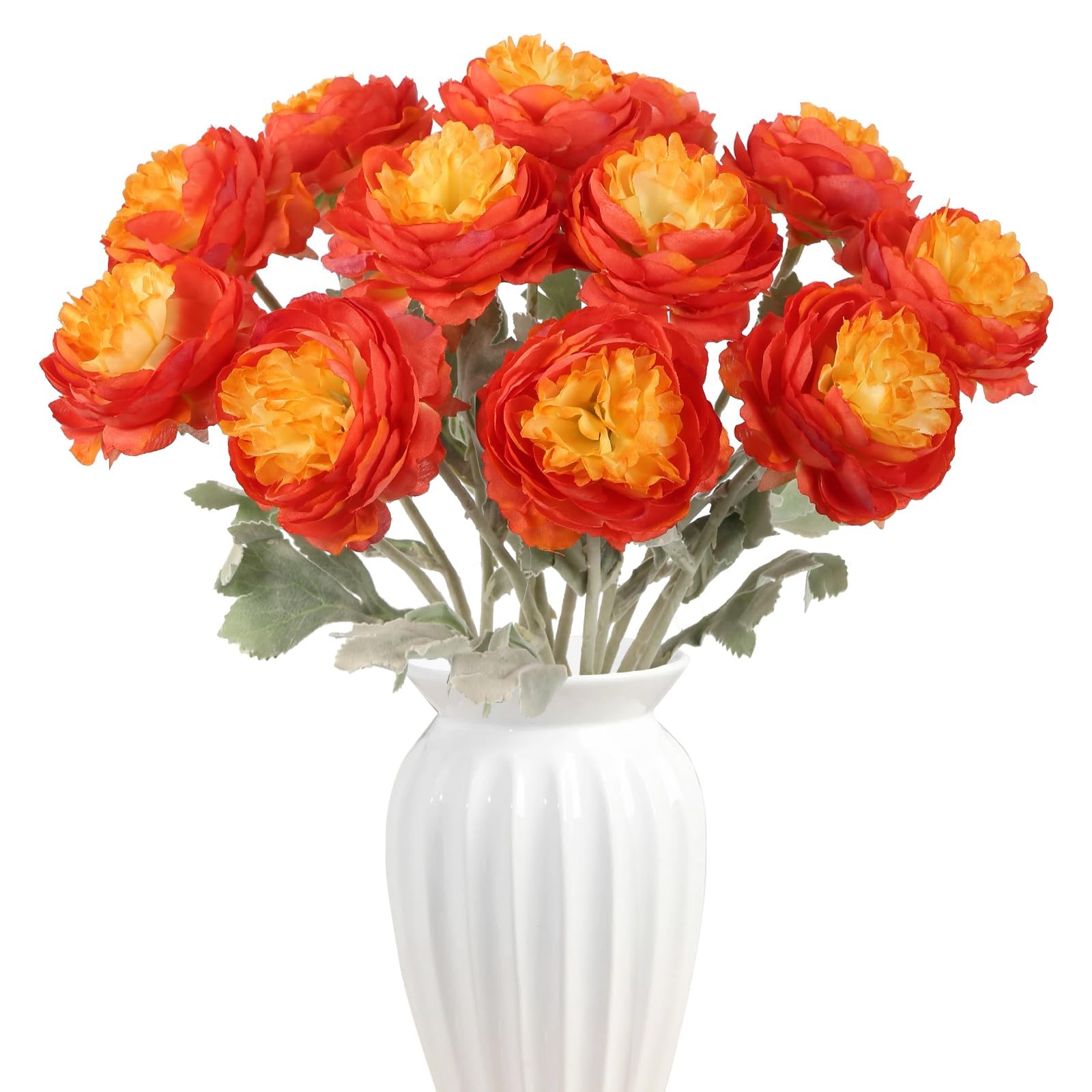 12 PCS Artificial Peonies Orange Silk Ranunculus Fake Flowers 14.6″ Wedding