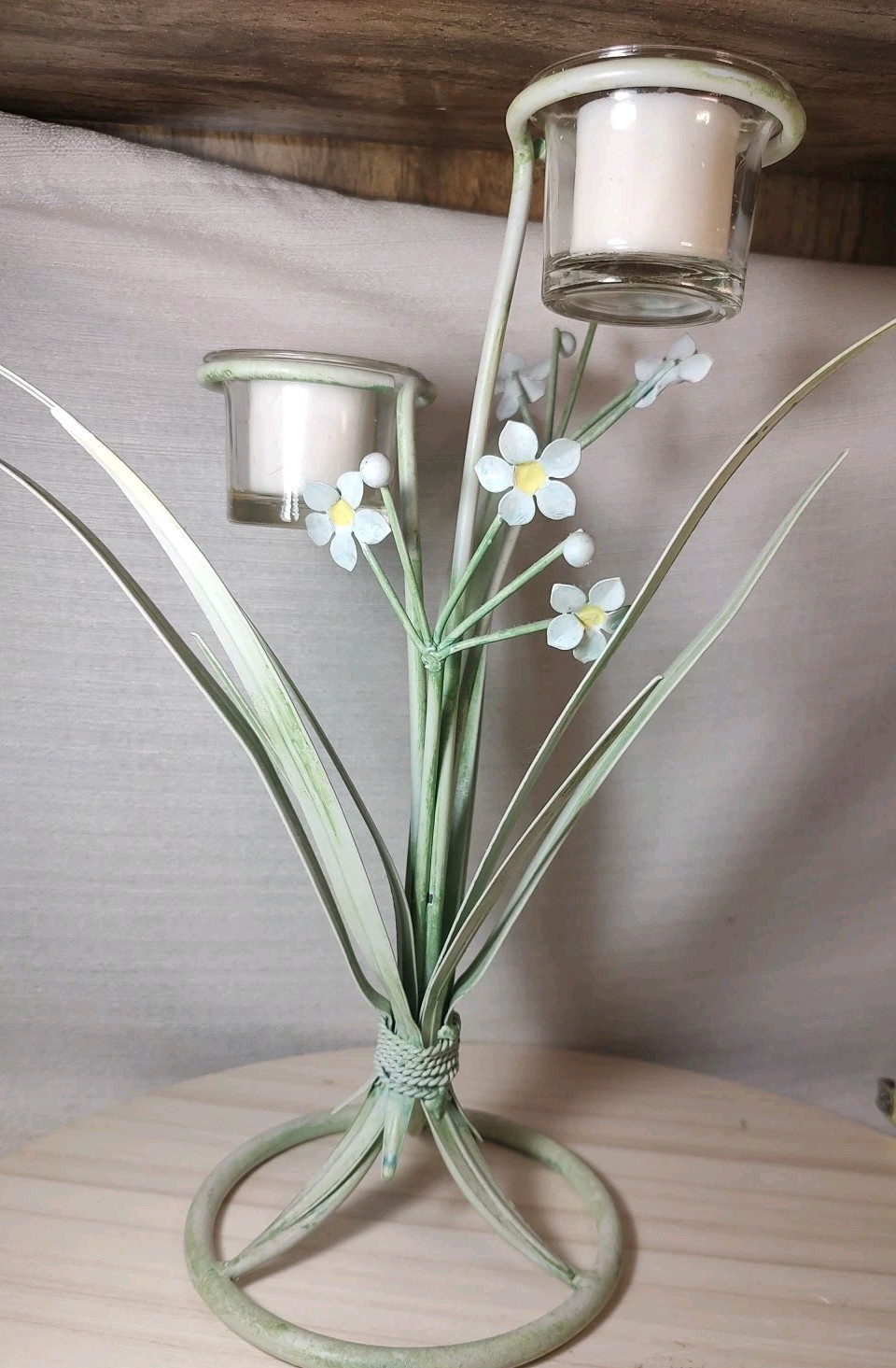 Vintage Metal Daisy Toleware Tole Floral Display 2 Votive Holder Cottagecore