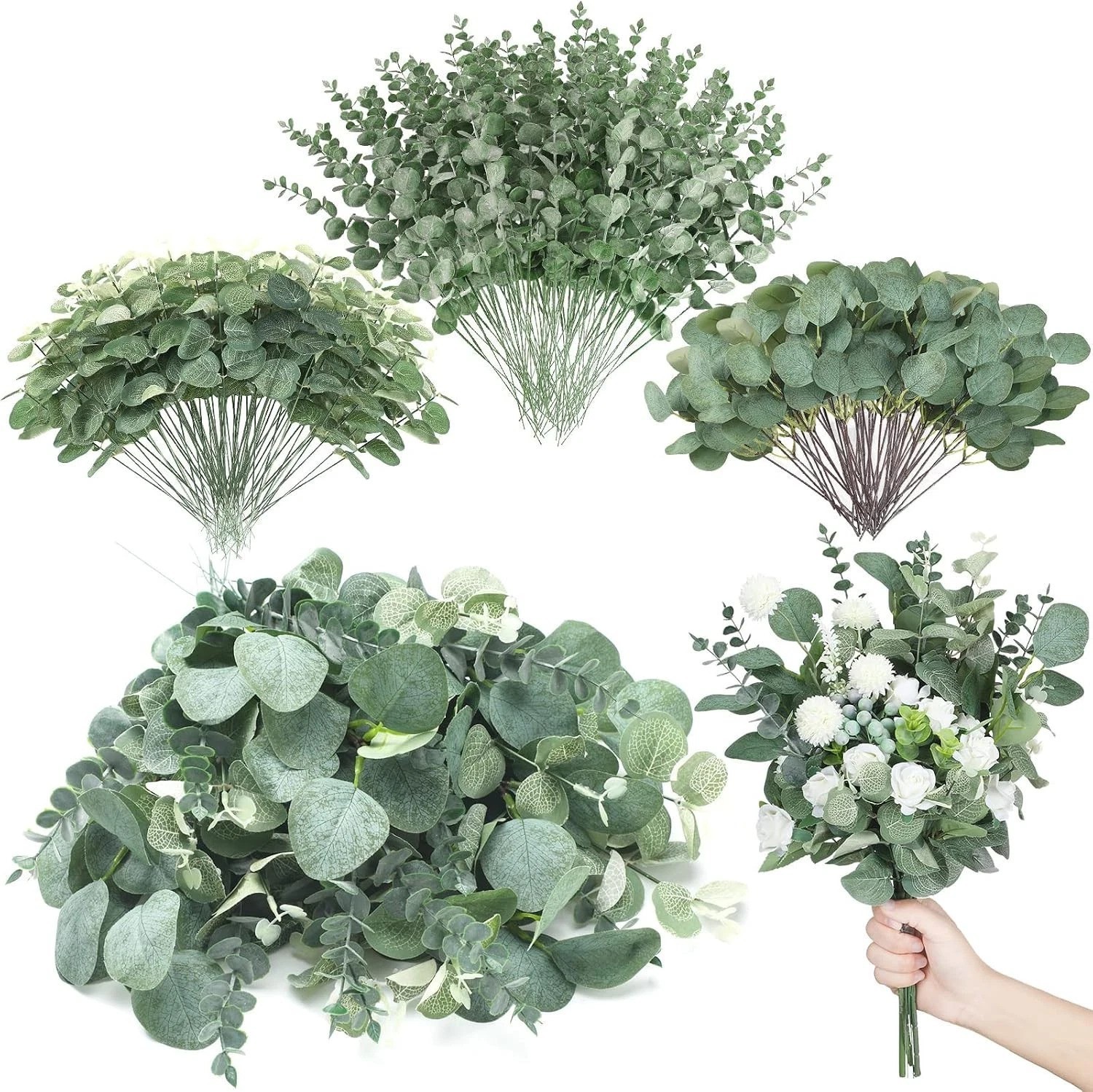 Elegant 600pc Faux Eucalyptus Spray Greenery Bulk for Table Centerpieces & Vases