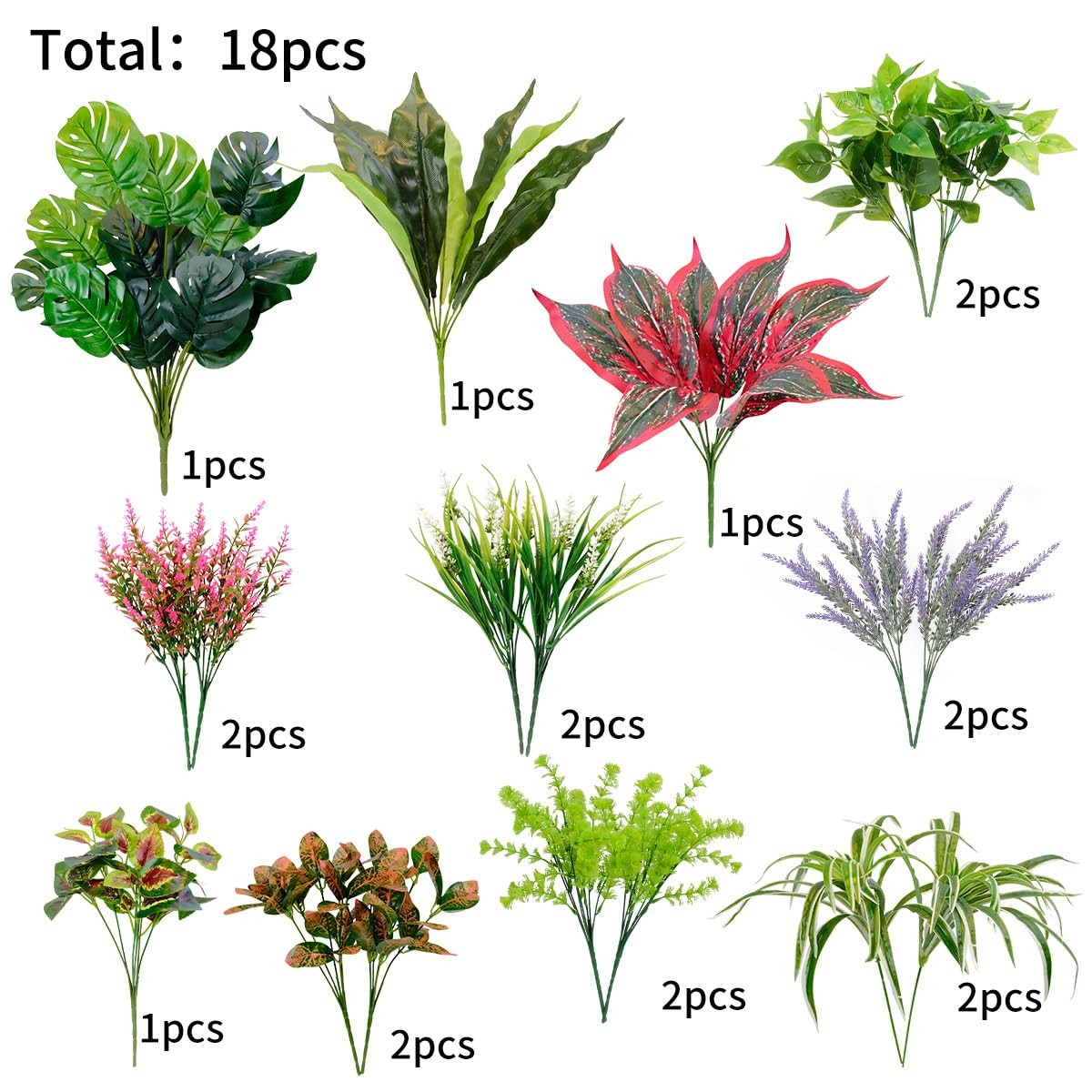 18 PCS Artificial Flowers for Outdoor, UV Resistant Fake Plants, Faux Plastic…