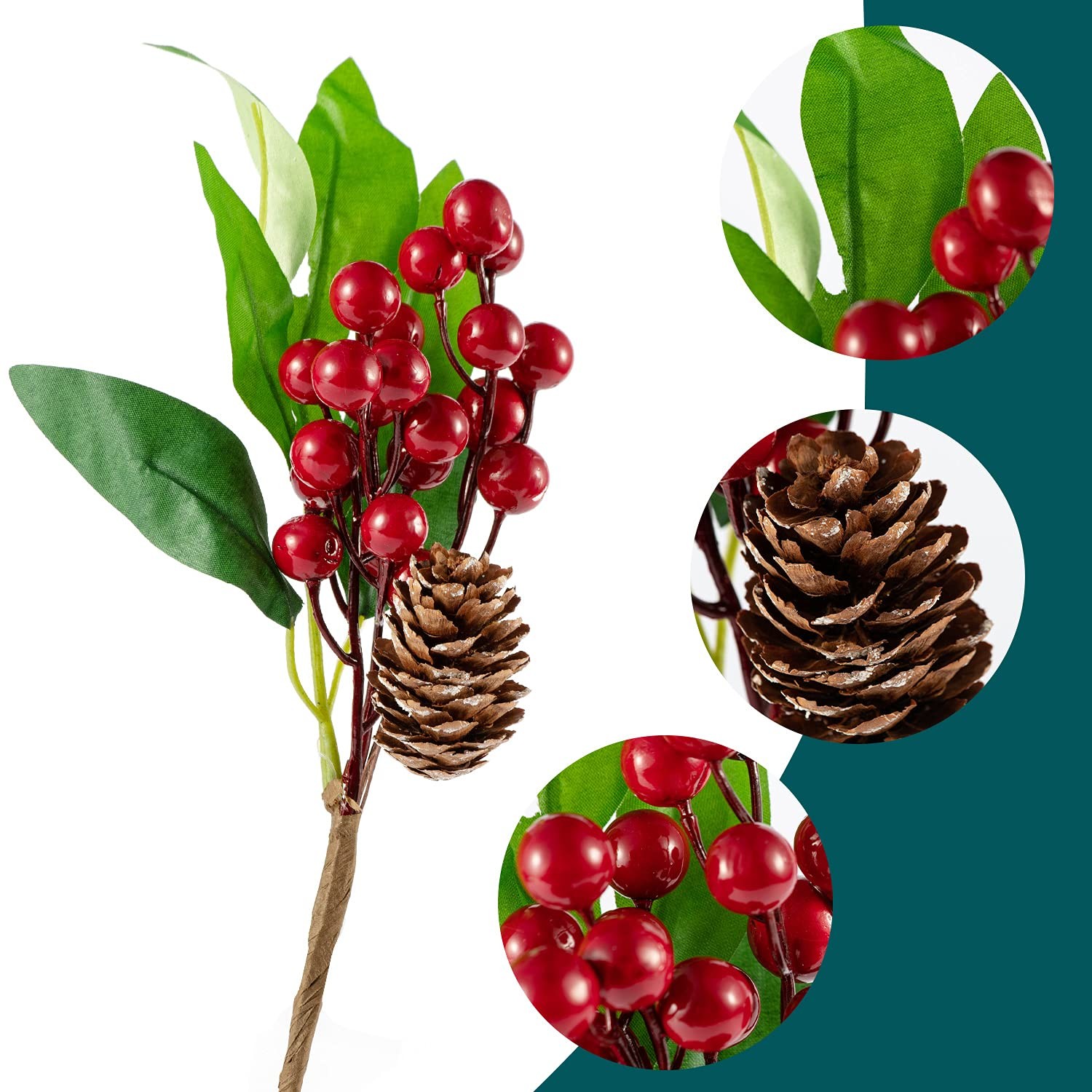 Red Berry Pine Branches 16 Pack 9-14 Inch for Christmas Wreath Decor