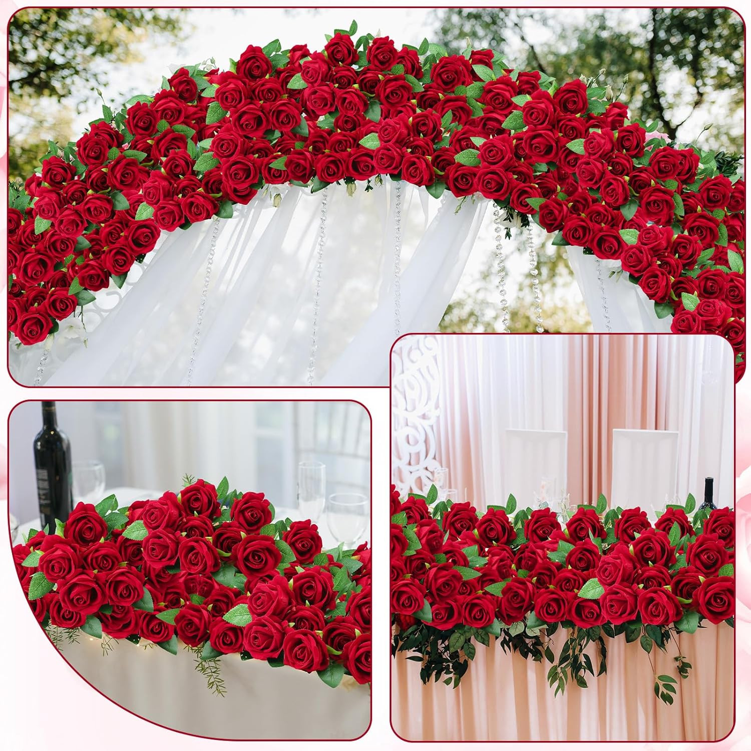 150 Pcs Silk Roses – Crimson Burgundy Long Stem Flowers for Weddings & Decor