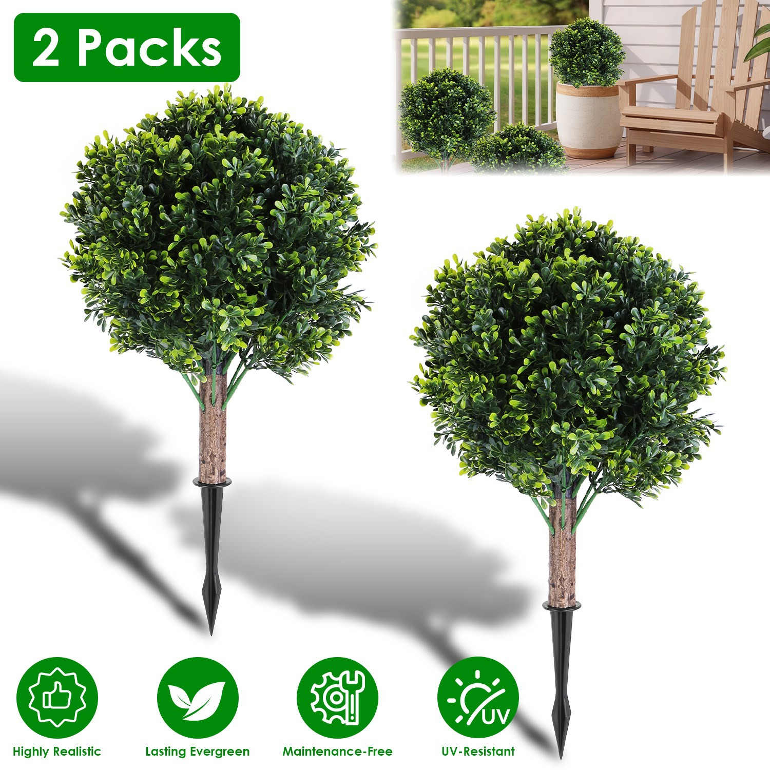 2Pack UV Resistant Artificial Lavender Topiary Ball Trees 20 In Tall For Outdoor