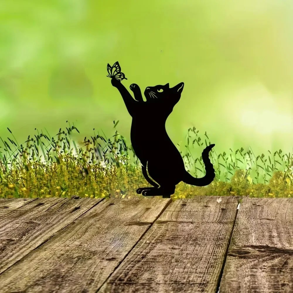 Whimsical Cat Silhouette Garden Stakes – Decorative Yard Lawn Accents