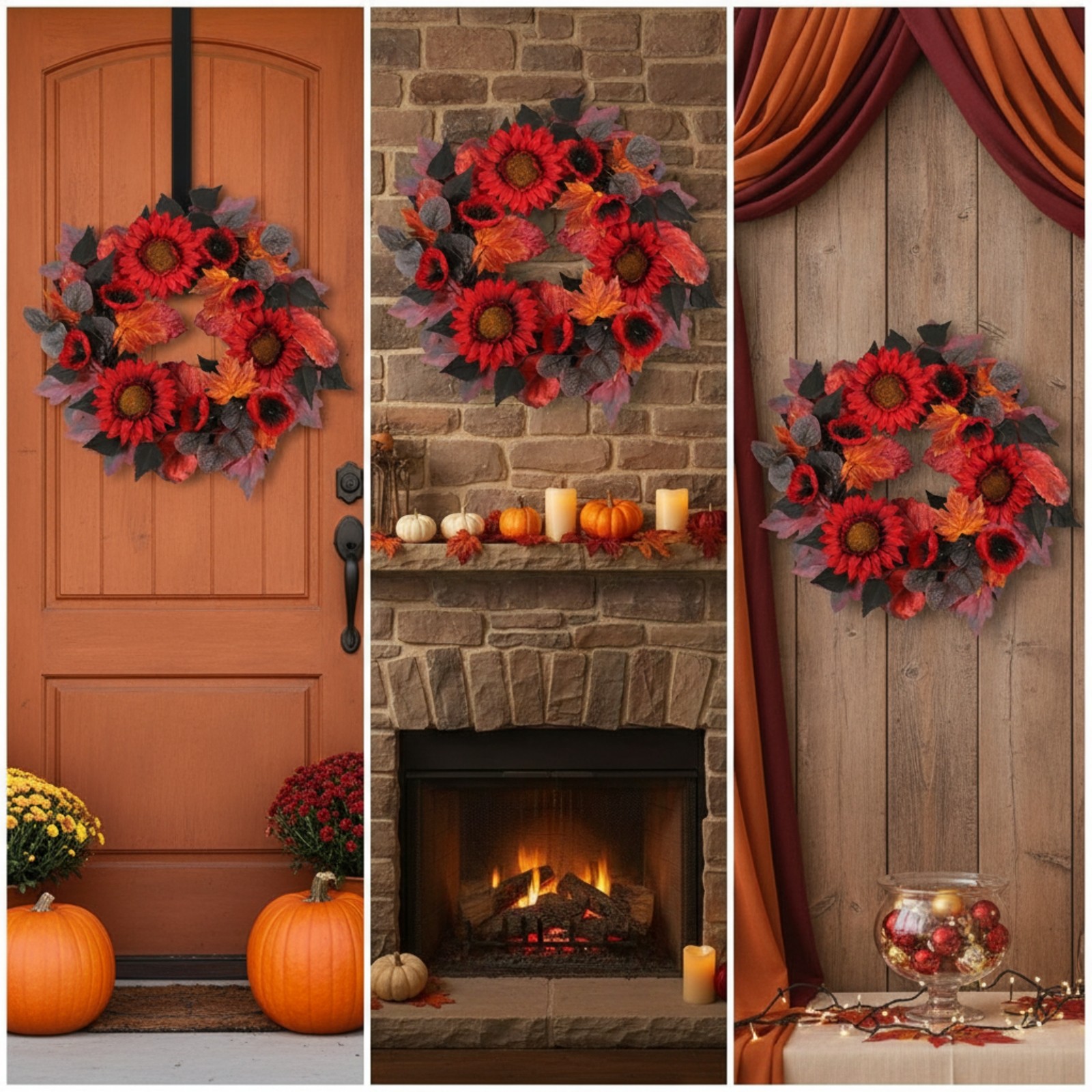 Wreath with Floral Wreath Artificial Sunflower Wreath Textured for Thanksgiving