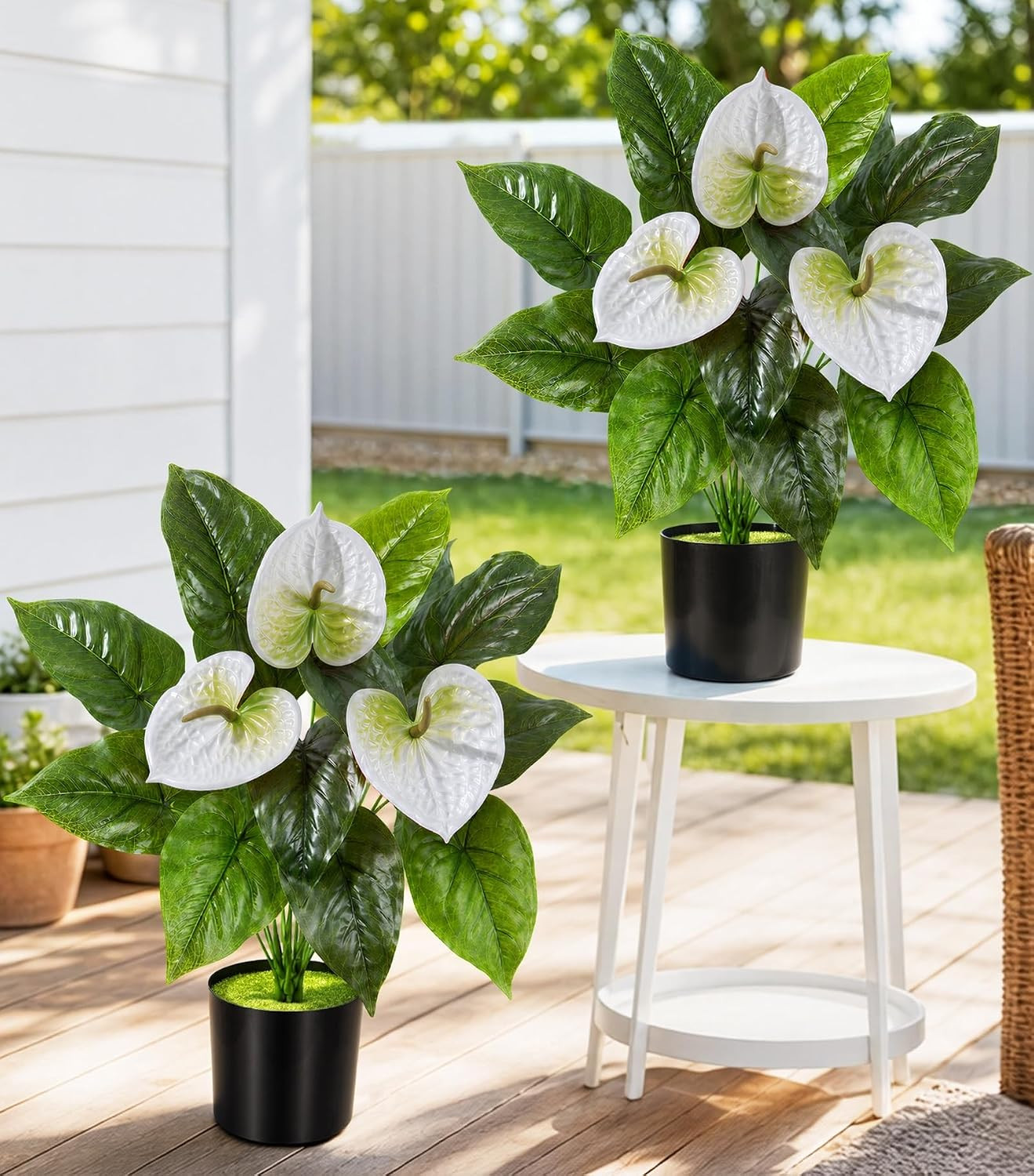 2 Pack Anthurium Artificial Flowers Plants with Pots for Indoor Outdoor Decorati