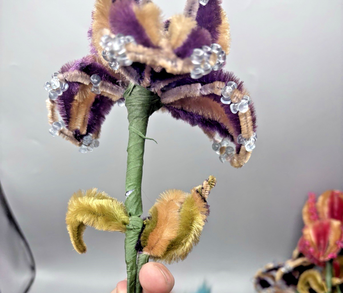 Vintage Handmade Flower Bouquet Beads Pipe Cleaner Troll Hair Whimsical Fantasy