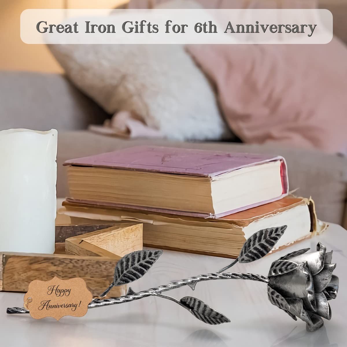 Metal Rose Gift for 6th Anniversary – Handcrafted Iron Flower for Him & Her