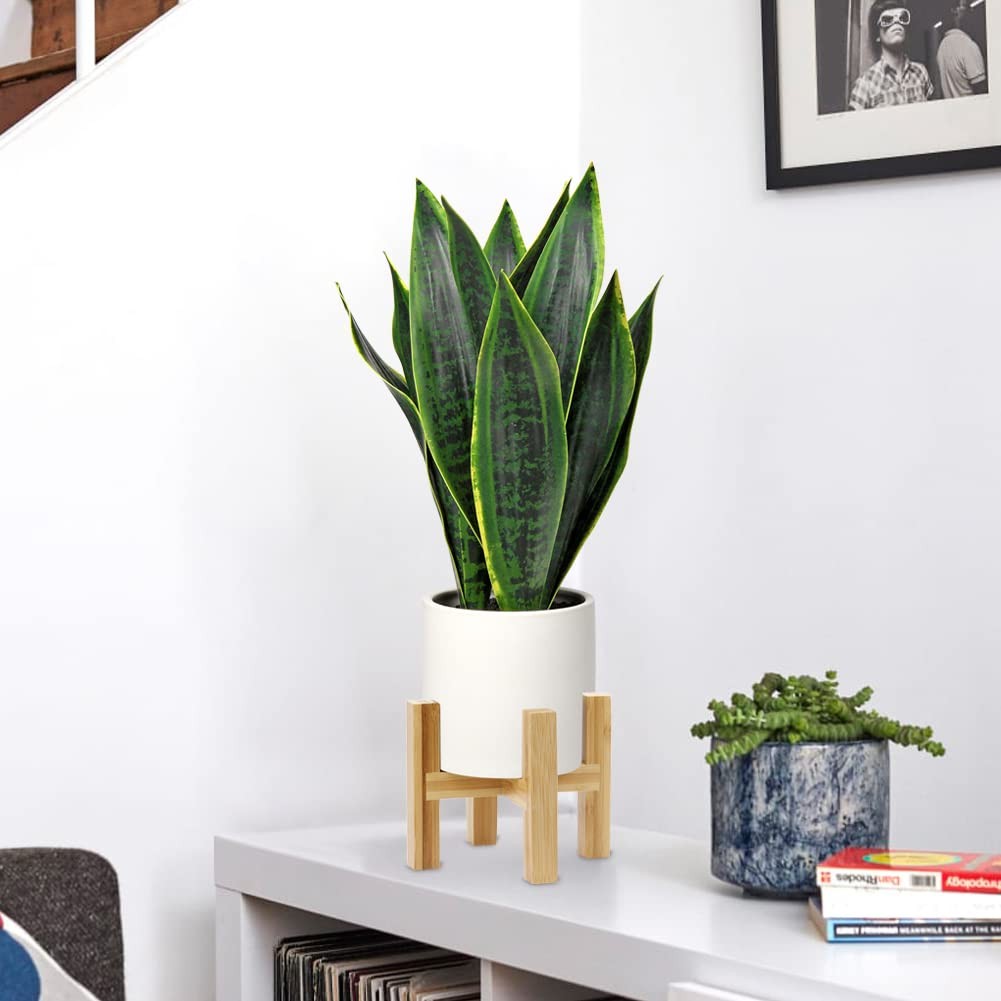 Briful Fake Snake Plant 16″ Faux Potted Plant Artificial Snake Plant with Whi…