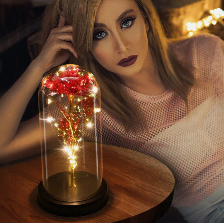 Forever Galaxy Rose In Glass Dome Eternal LED Light Flower Valentine’s Day Gift.