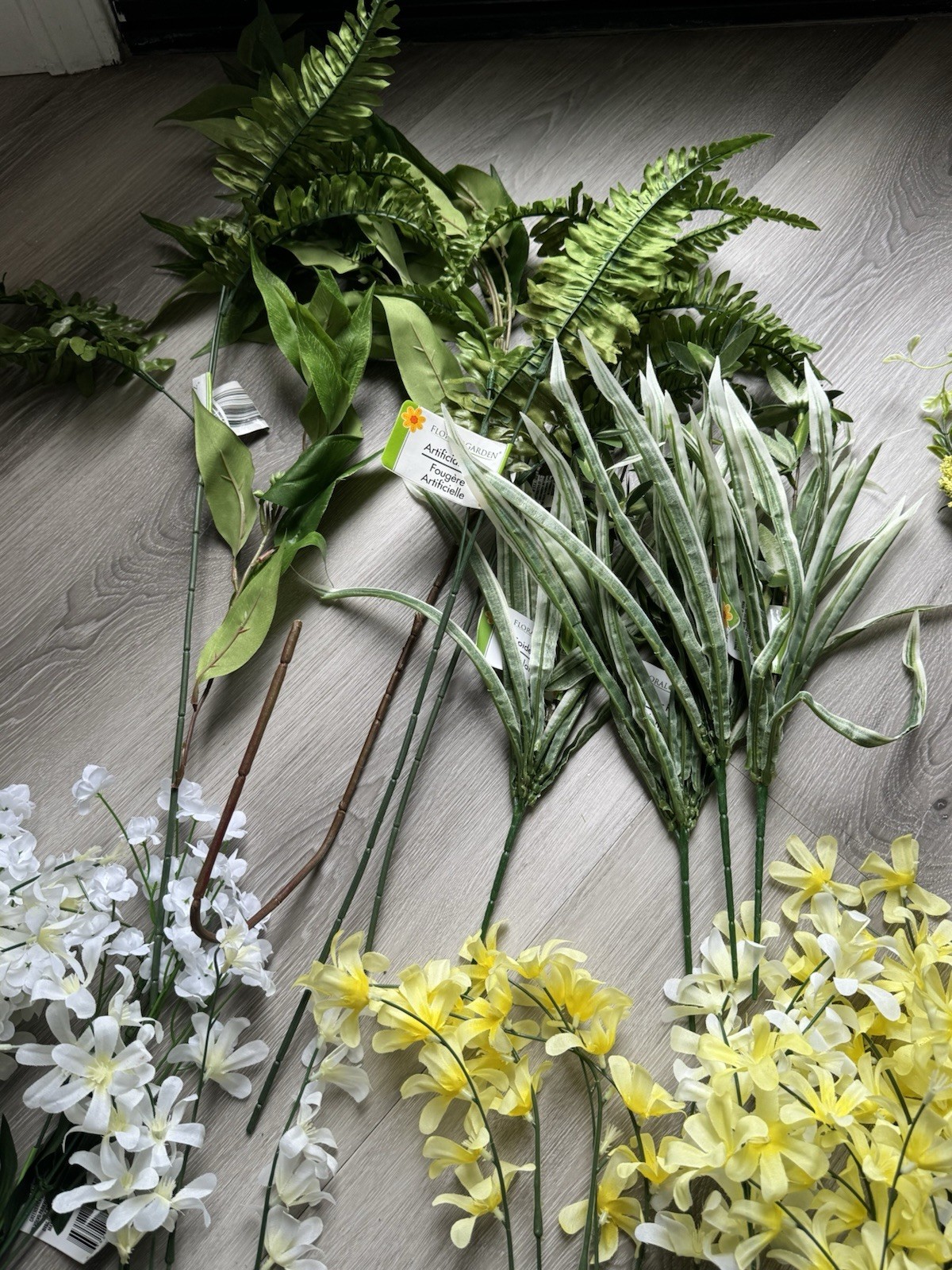 30 faux Yellow, Green and White Artificial Floral Arrangements