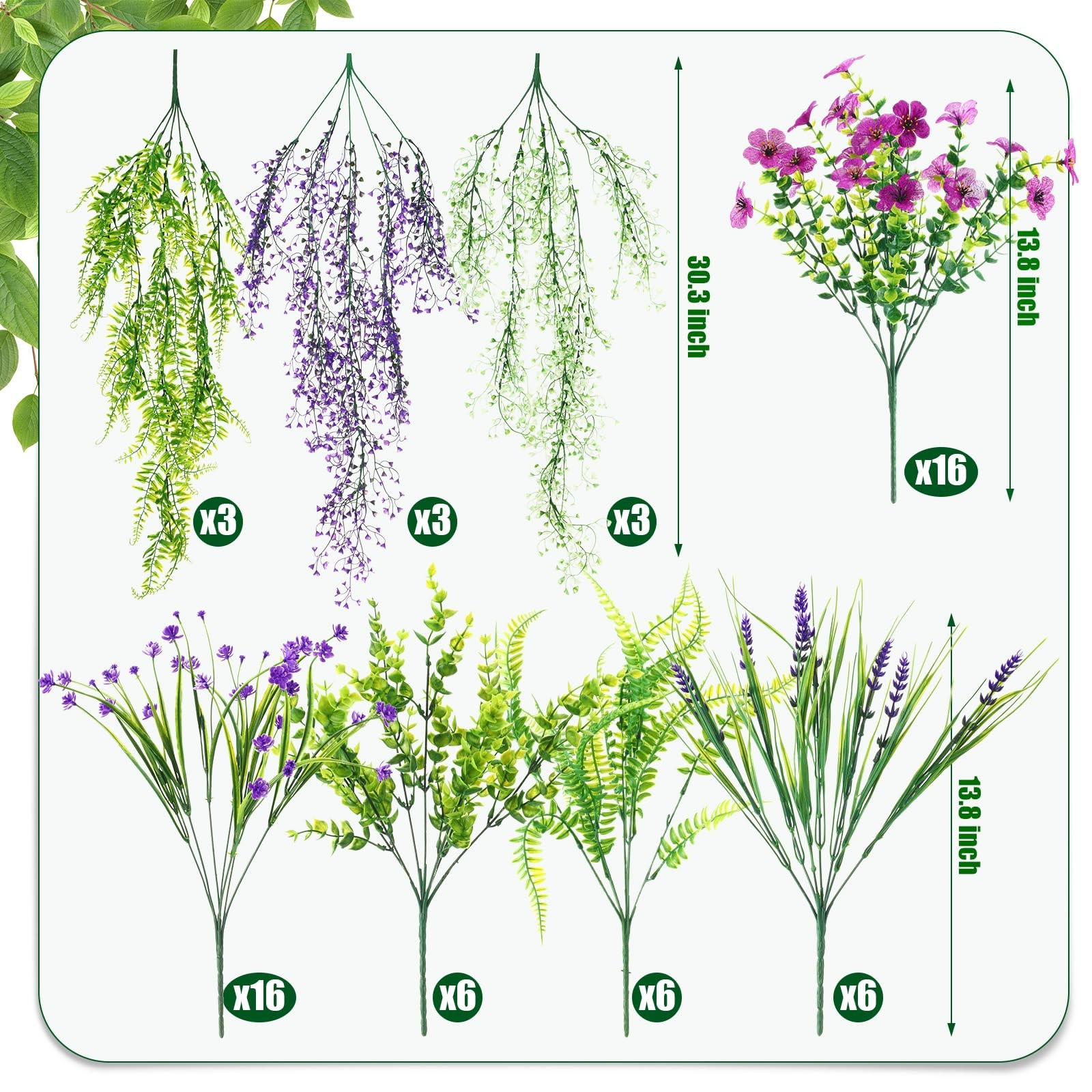 58 Pcs Artificial Fake Hanging Flowers Set for Outdoor Artificial Plants UV R…