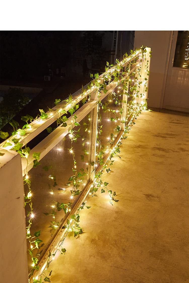 2 × 43 Feet Fake Vines with 260 LED Solar Outdoor String Lights, Hanging Fake…