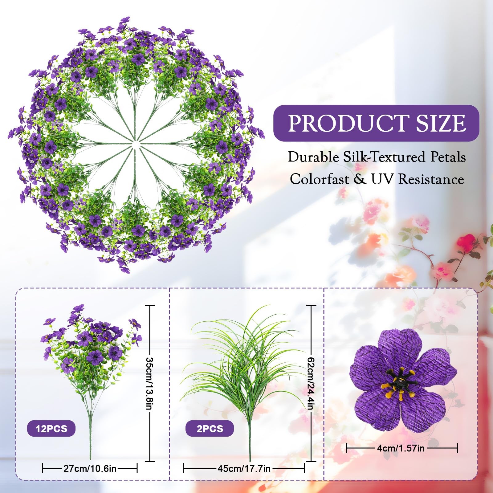 Artificial Flowers for Outdoors UV Resistant, 14 Bundles Fake Plants Realisti…
