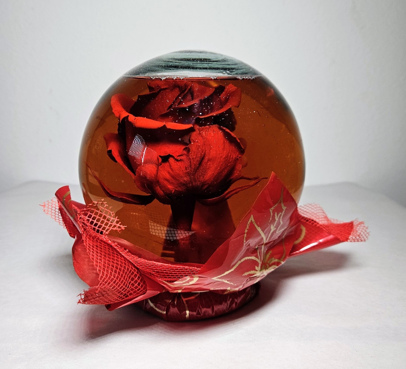 Forever Red Rose Preserved in a Glass Water Dome/Globe W/ Doll Inside 6.5″x5.5″