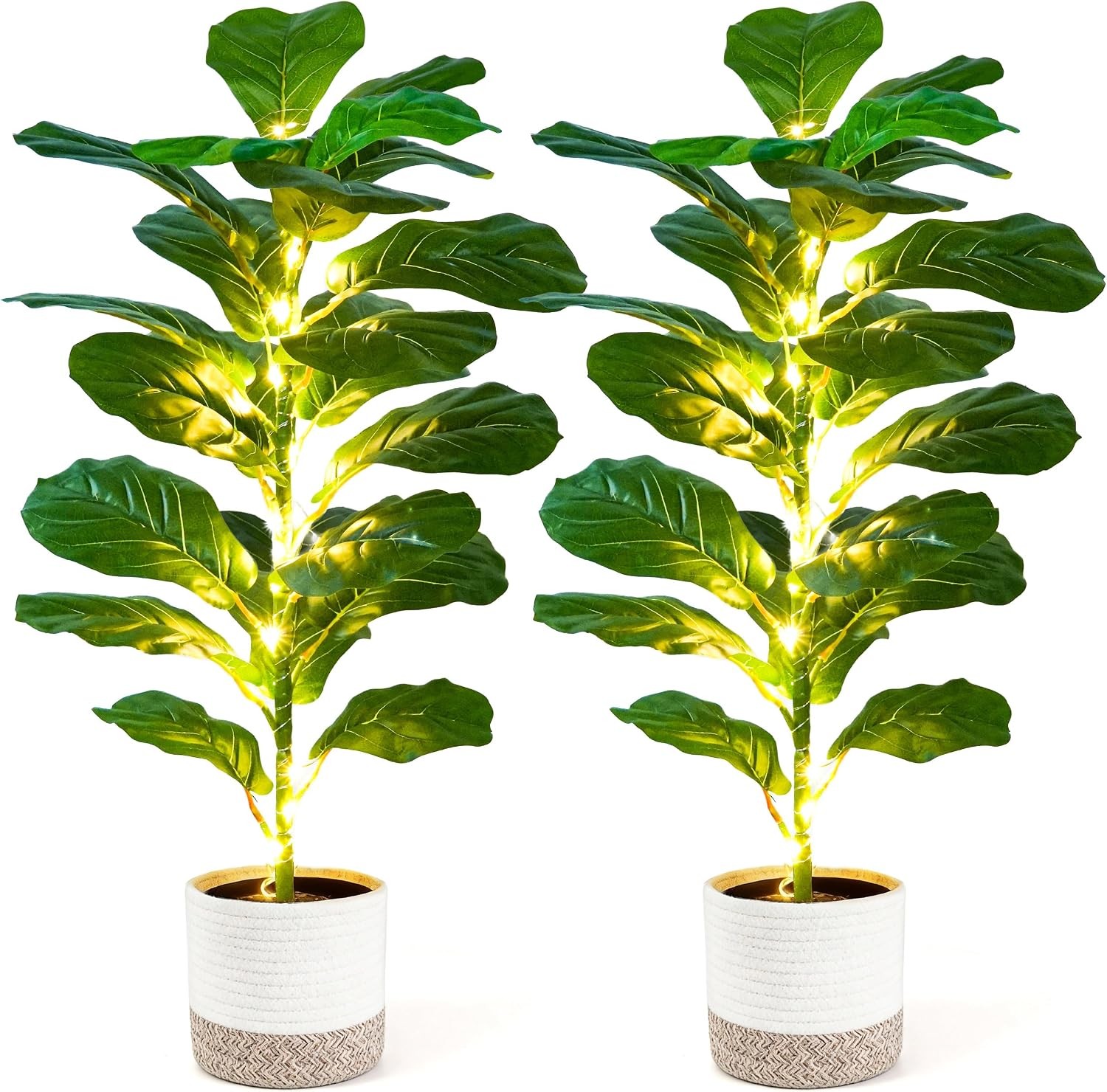 2 Pack 30″ Artificial Fiddle Leaf Fig Tree Mid-Size Realistic Plants Indoor