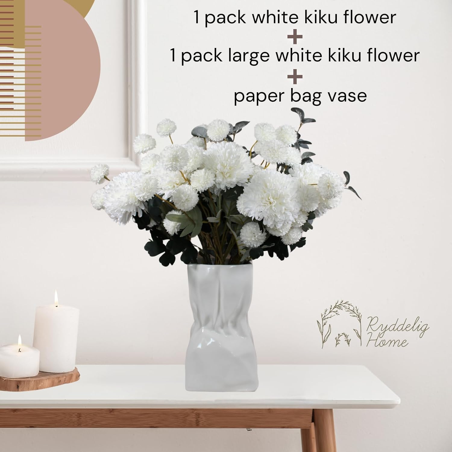 Large Faux Kiku Flower White – 10 Stems, Bulk Silk Flowers For Home Decor Indoor