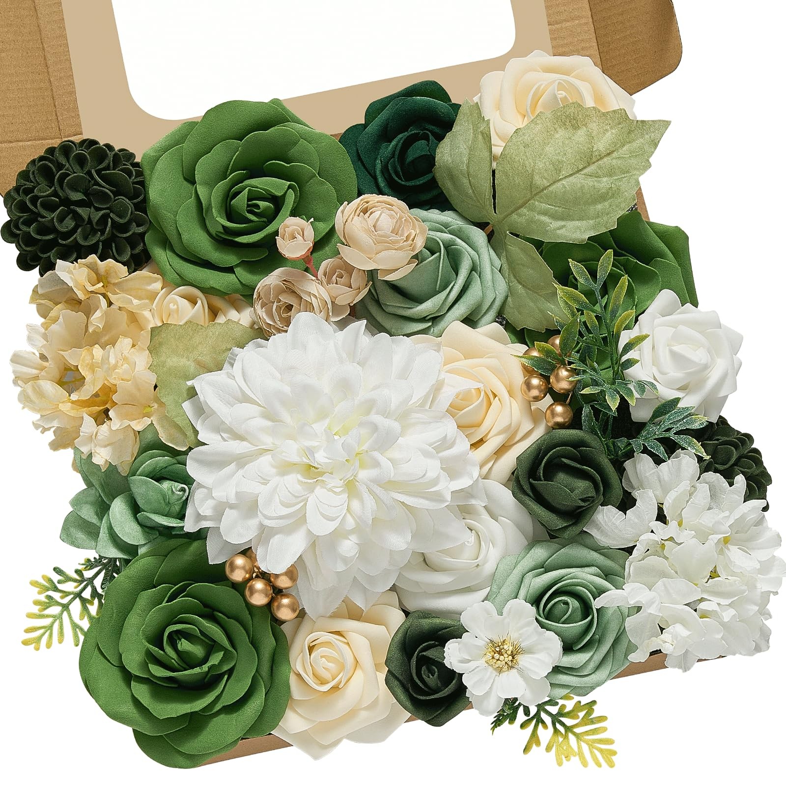 Artificial Flowers Silk Fake Green Flowers Combo Box for DIY Cake Wedding