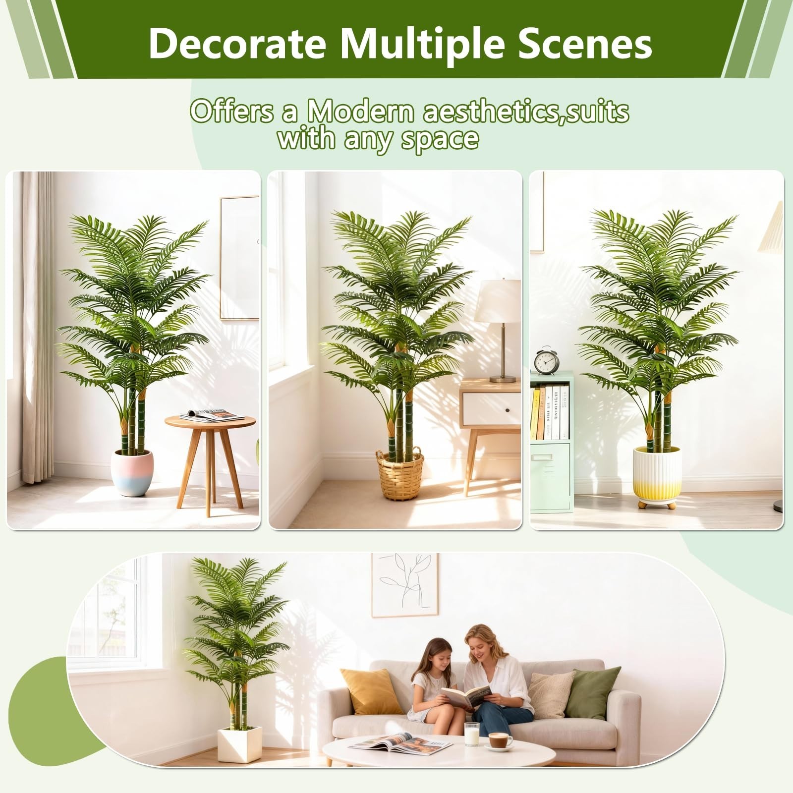 4FT Tall Faux Palm Tree – Large Artificial Plant with 3 Textured Trunks, Indoor