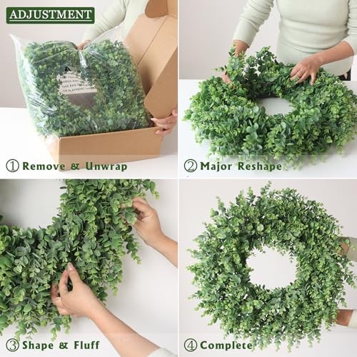 24″ Real Touch Artificial Eucalyptus Wreath for Front Door – Fake Greenery