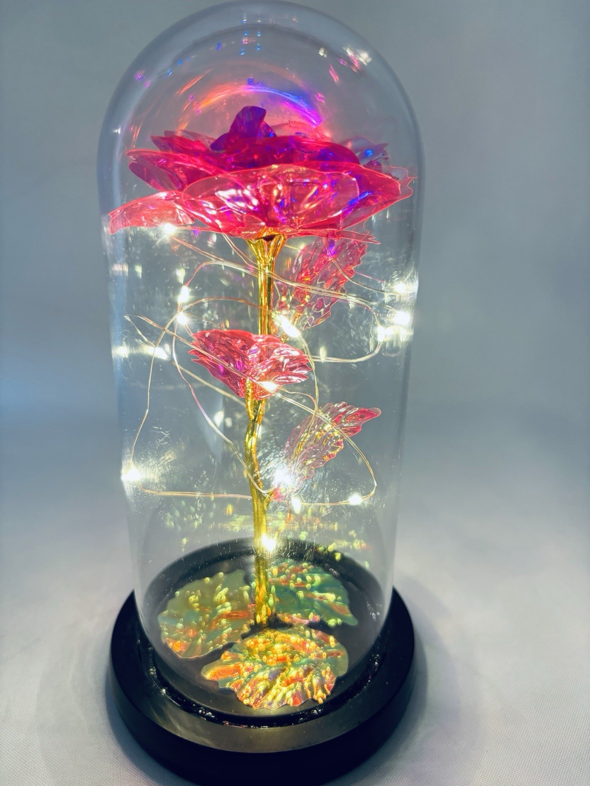 Enchanted Forever Rose Flower In Dome Glass LED Night Light Anniversaries Gift