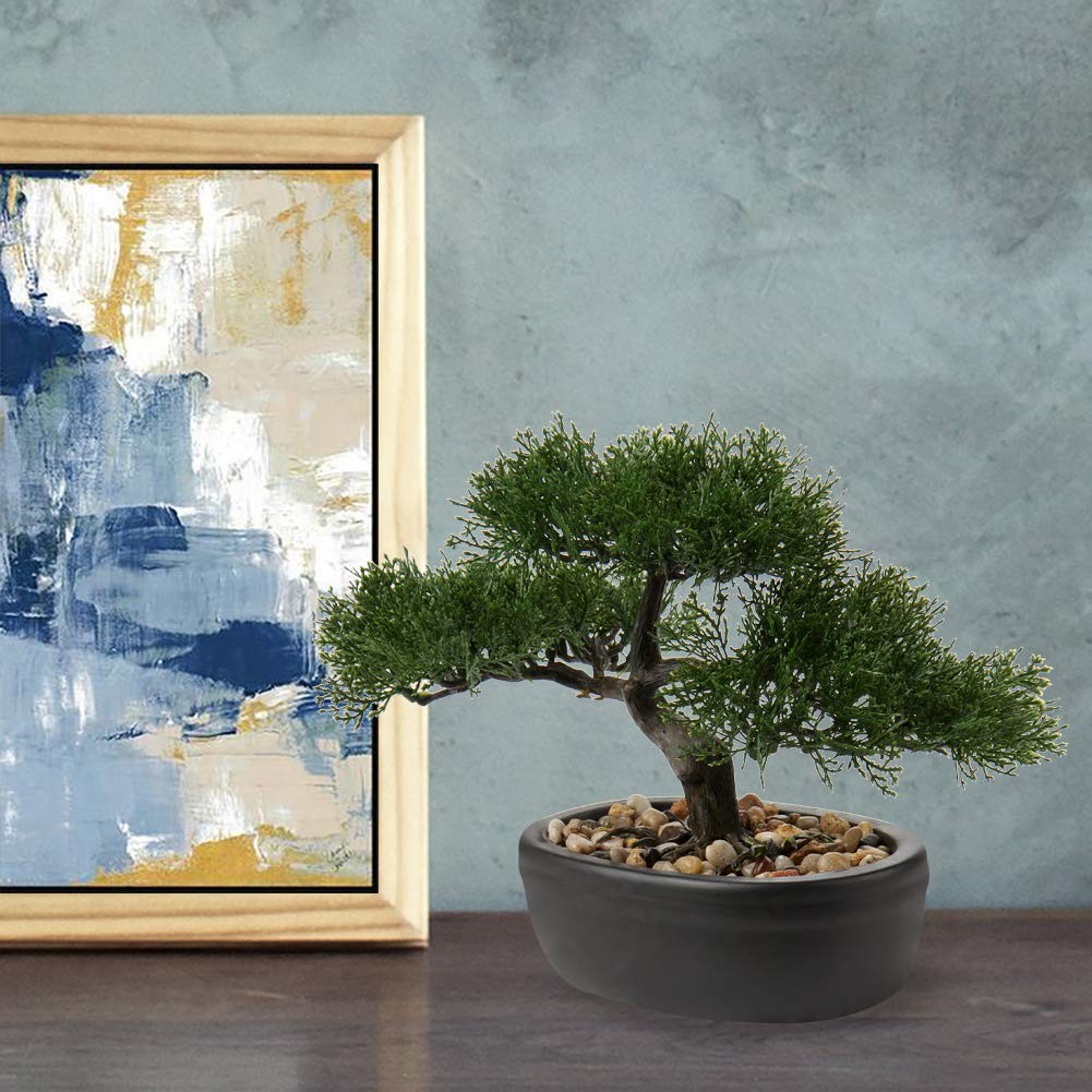 9 Inch Artificial Bonsai Tree Potted Fake Indoor Plant Home Decor Good Luck