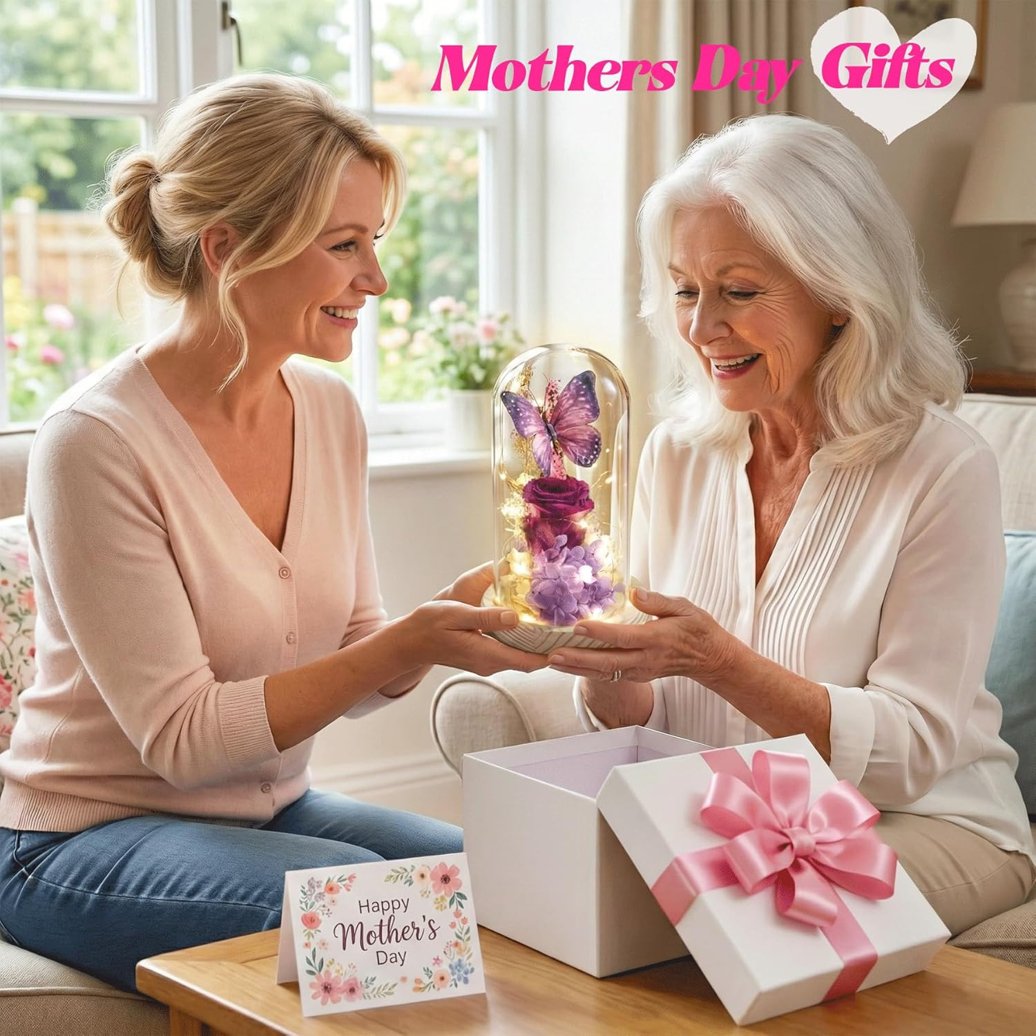 Forever Flowers Preserved Roses Prime Delivery, with Light in Glass Dome for Mom