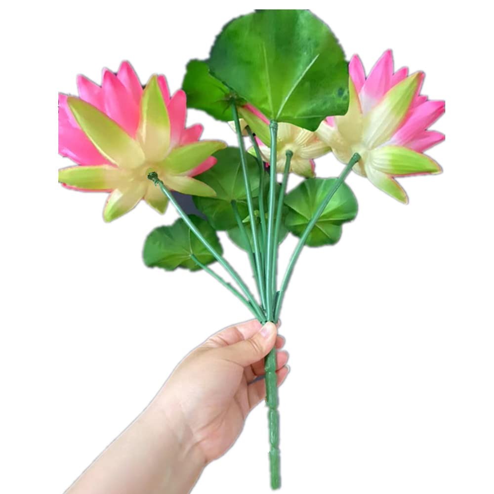 2pcs Lotus Bouquet Flower White Artifcial Water Lily Bunch 10 Forks Fake Flow…