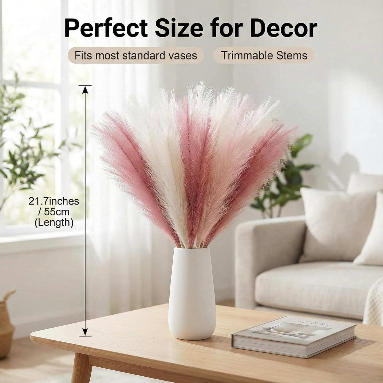 Pampas Grass Decor 30Pcs 21.7 Inch, Faux Pampas Grass (White/Pink/Rose Red), Art