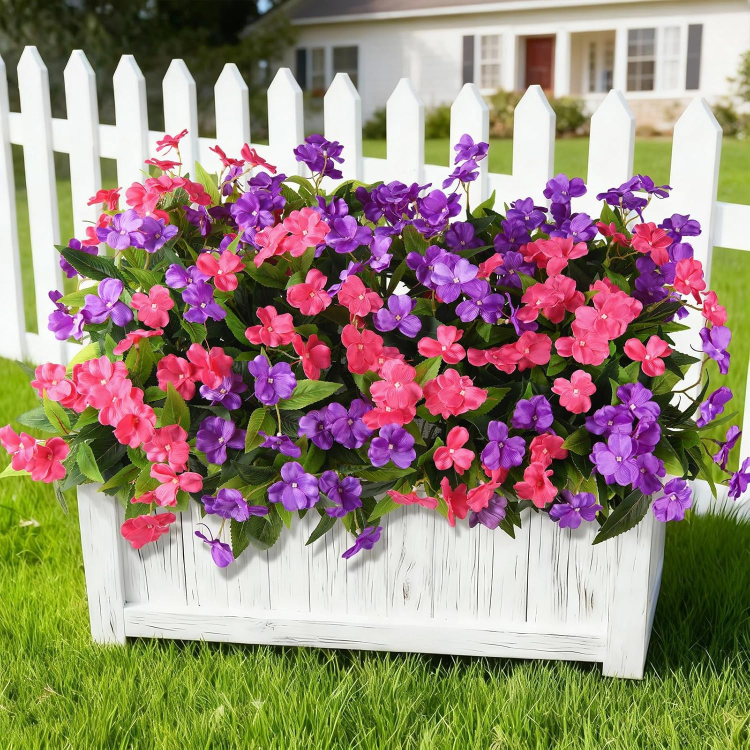 Artificial Impatiens Flowers for Outdoors, 6 Bundles Silk Fake Flowers for Sprin