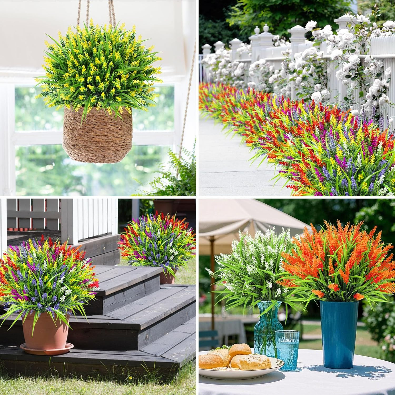 24 Bundles Artificial Flowers for Outdoors, Fake Lavender Flowers Monkey Grass F