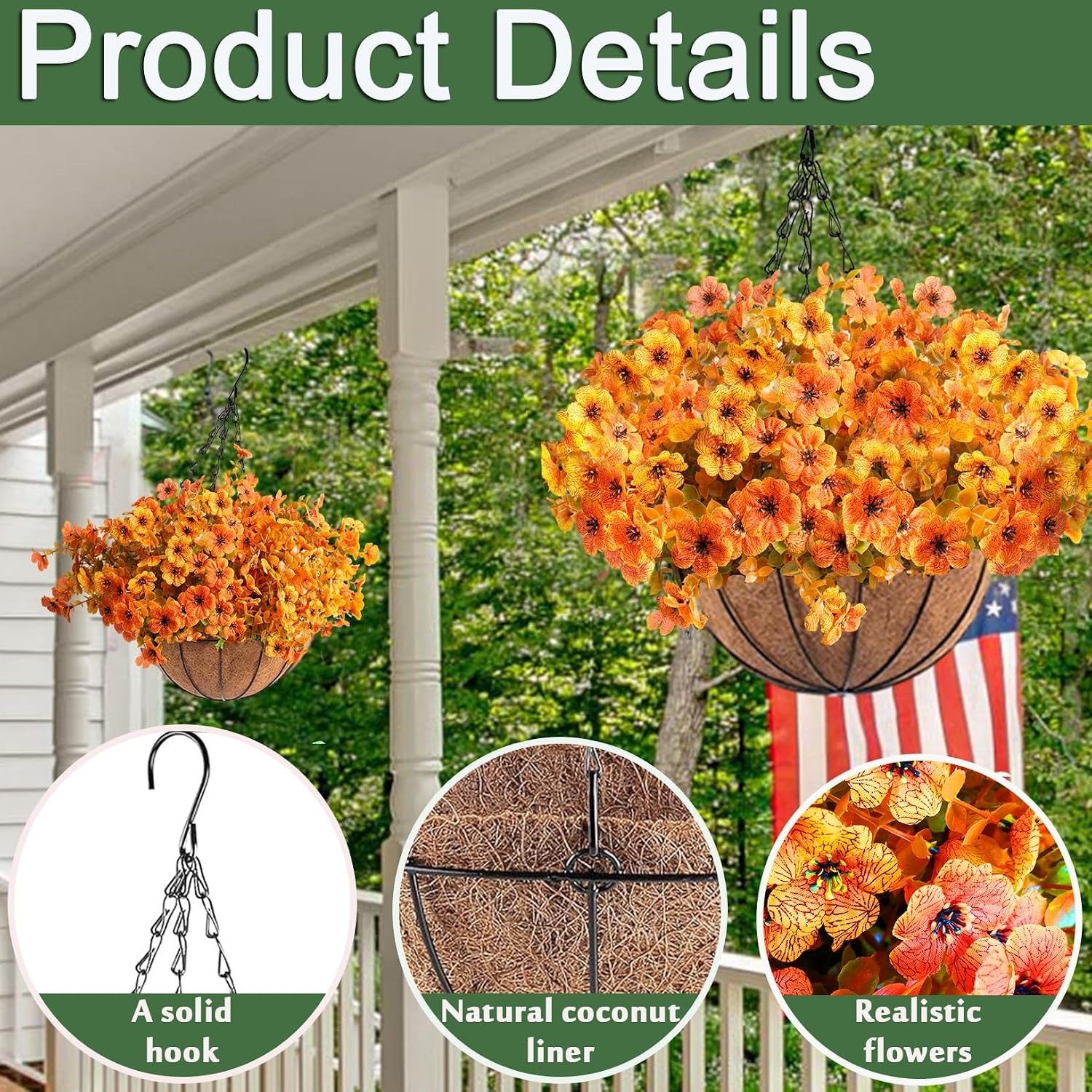 2pcs UV Resistant Artificial Fall Mums Hanging Basket for Vibrant Outdoor Decor
