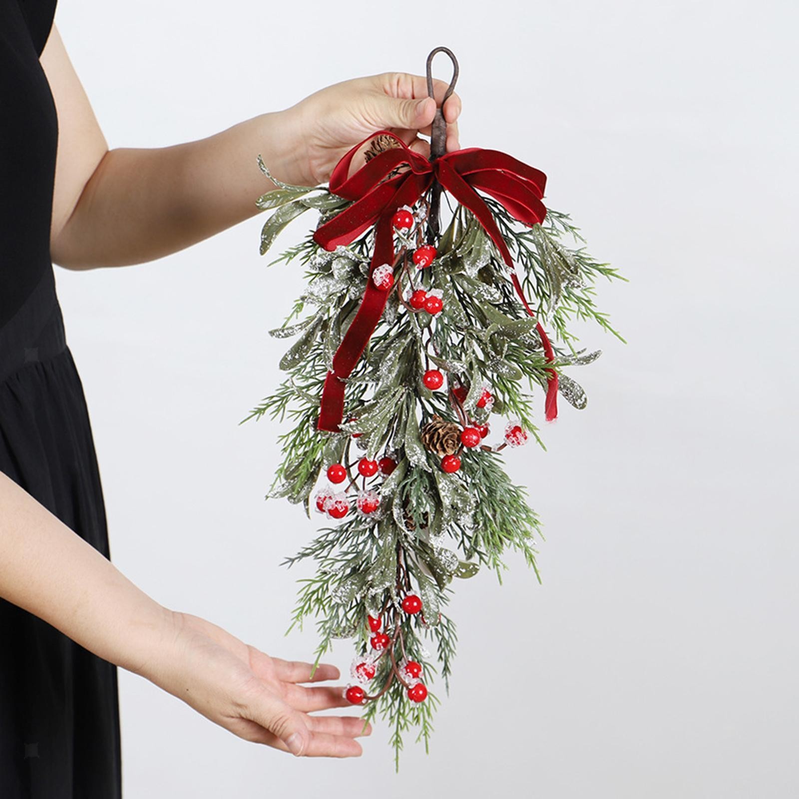 Front Door Wreath Farmhouse Winter Xmas Christmas Teardrop Swag Garland for