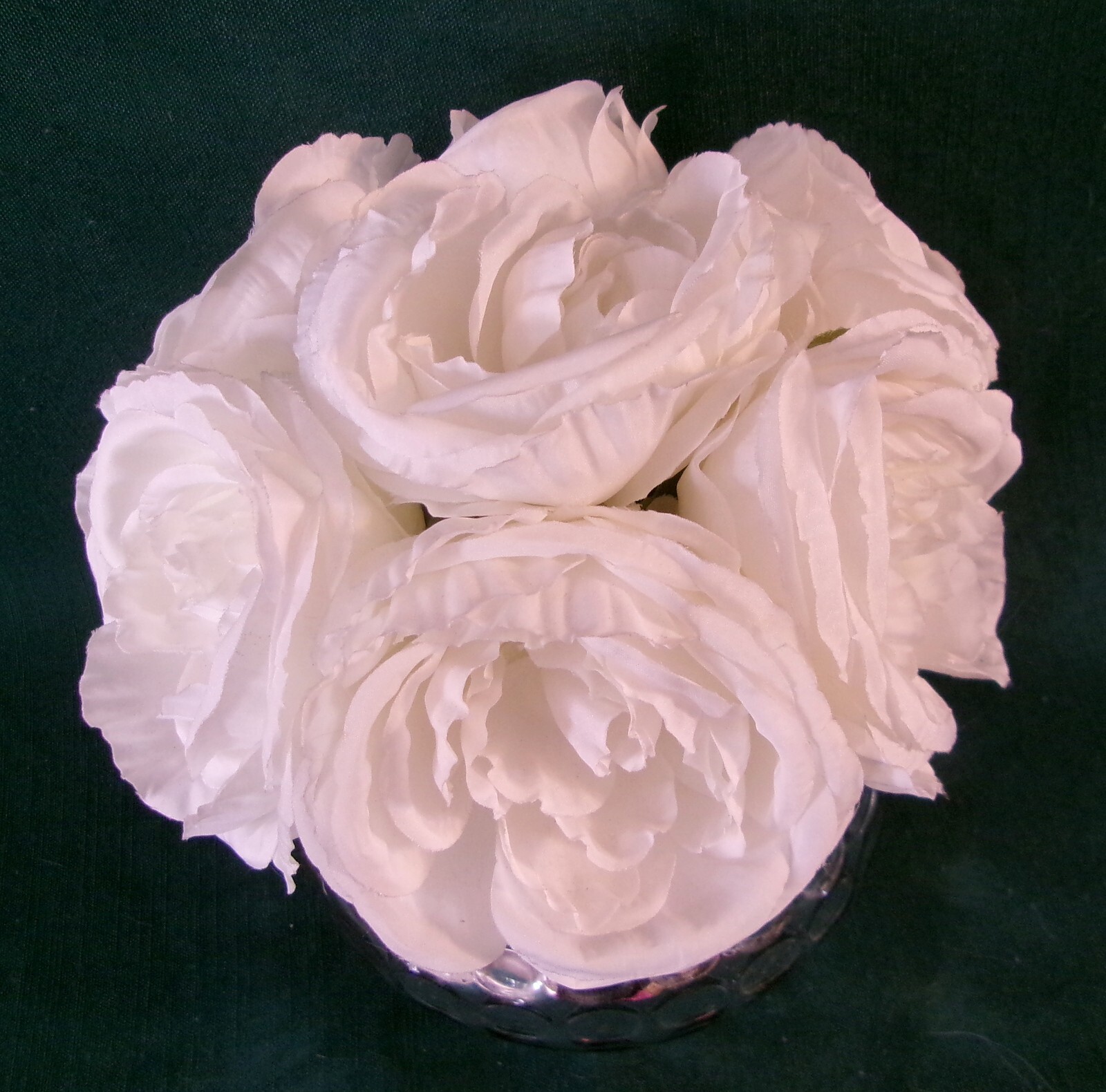 ARRANGEMENT Floral White Rose Artificial Silk Silver Vase Home Decorations