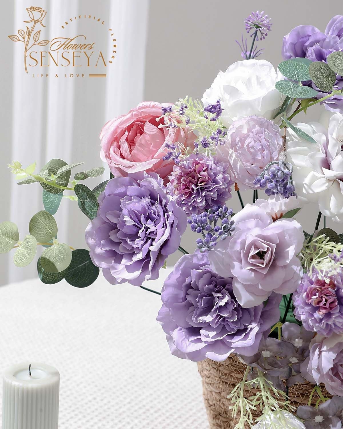 Artificial Flowers Combo Set, Purple Silk Roses, Peonies, Dahlias with Stems …