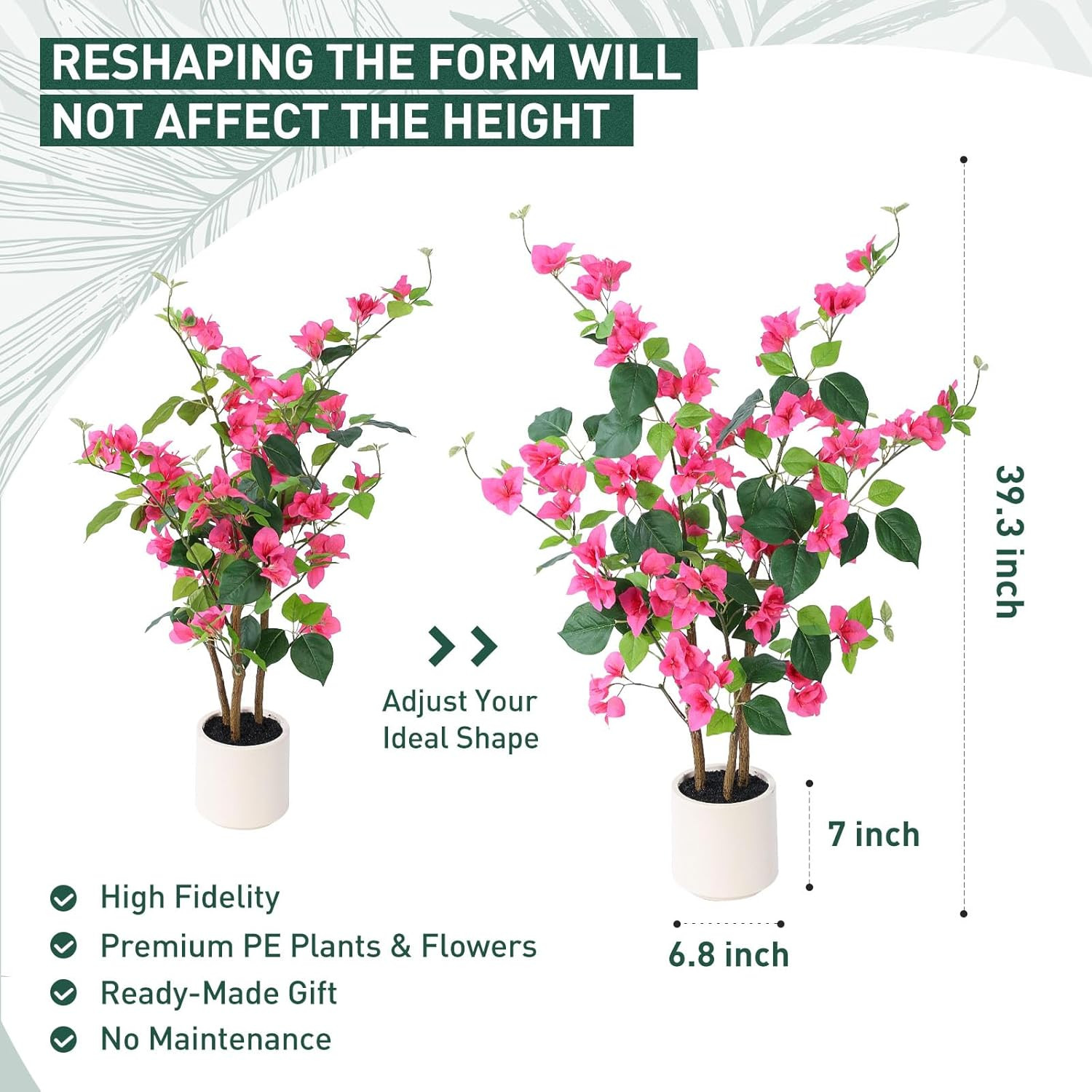 39.4″ Faux Bougainvillea Tree in White Planter for Indoor & Outdoor Decor