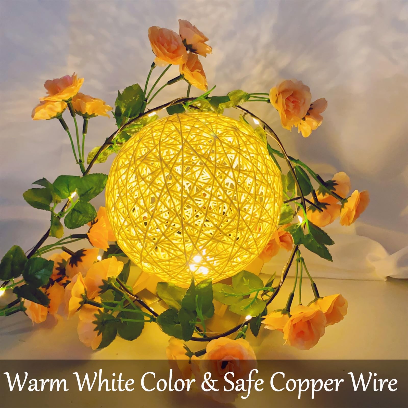 Artificial Flower Garland with 20 LED String Lights, 6FT Hanging Rose Flower …
