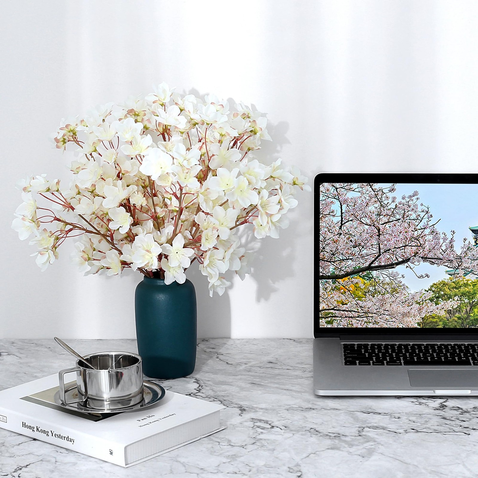 6 PCS Artificial Cherry Blossom Branches Decor Fake Silk Spring Faux 16 Inch