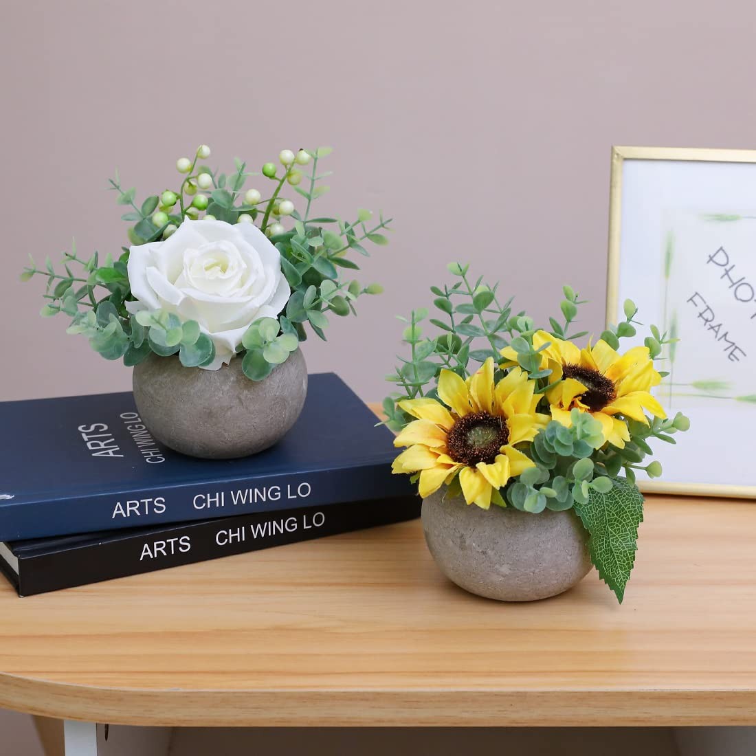 Rose in Pot Decor Potted Artificial Flowers Mini Plants Faux Flowers Indoor S…