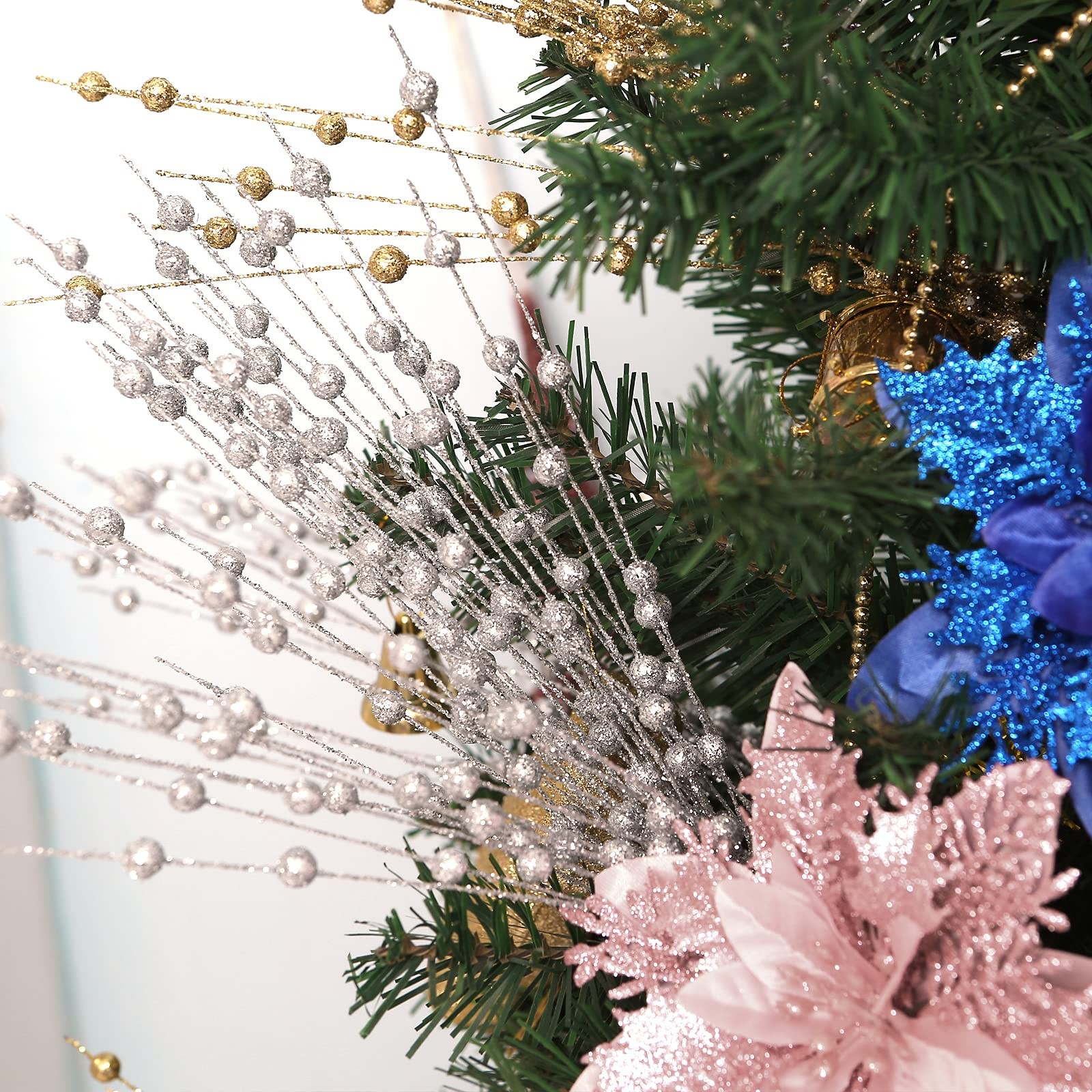 18 Pack Artificial Glitter Stem Ornaments 15.7in Decorative Christmas Picks G…