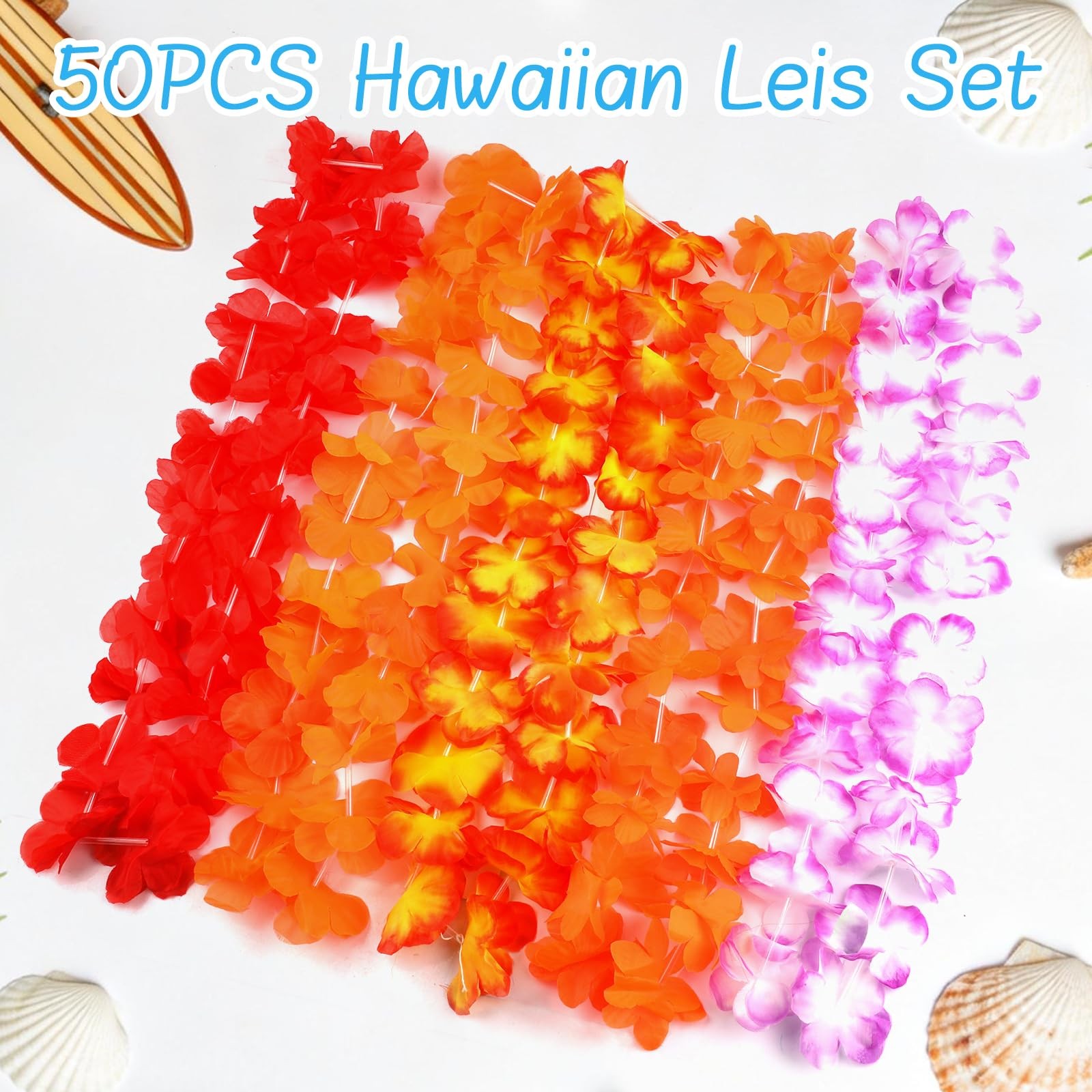50 PCS Hawaiian Leis Bulk Colorful Tropical Flower Necklace for Luau Party De…